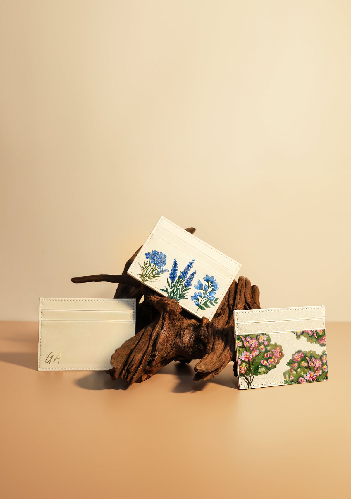 Blue Flowers Beige Cardholder