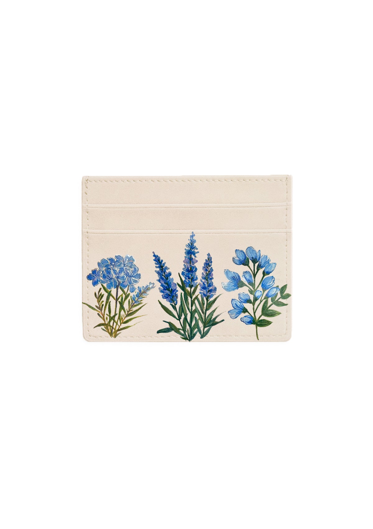 Blue Flowers Beige Cardholder