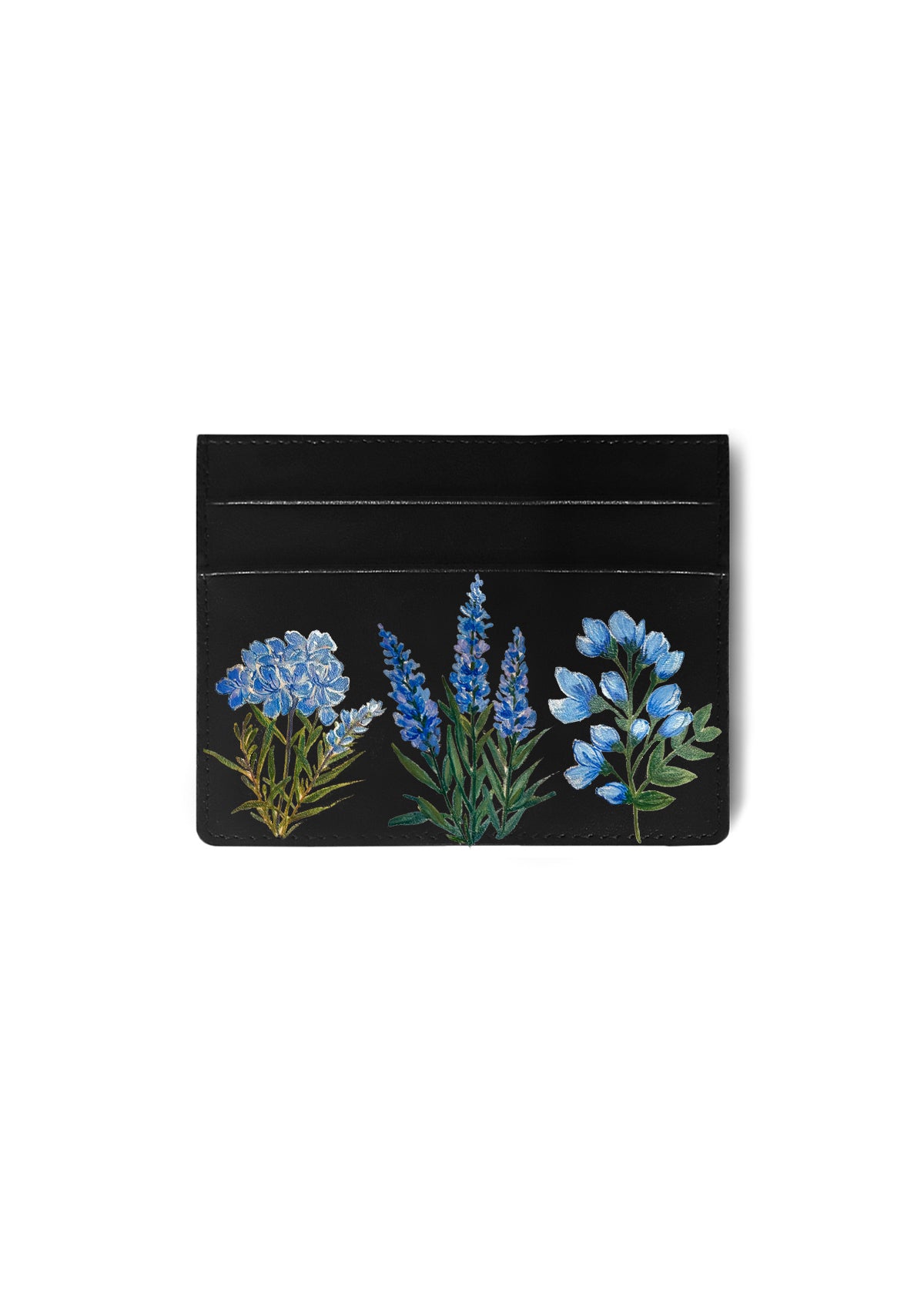 Blue Flowers Black Cardholder