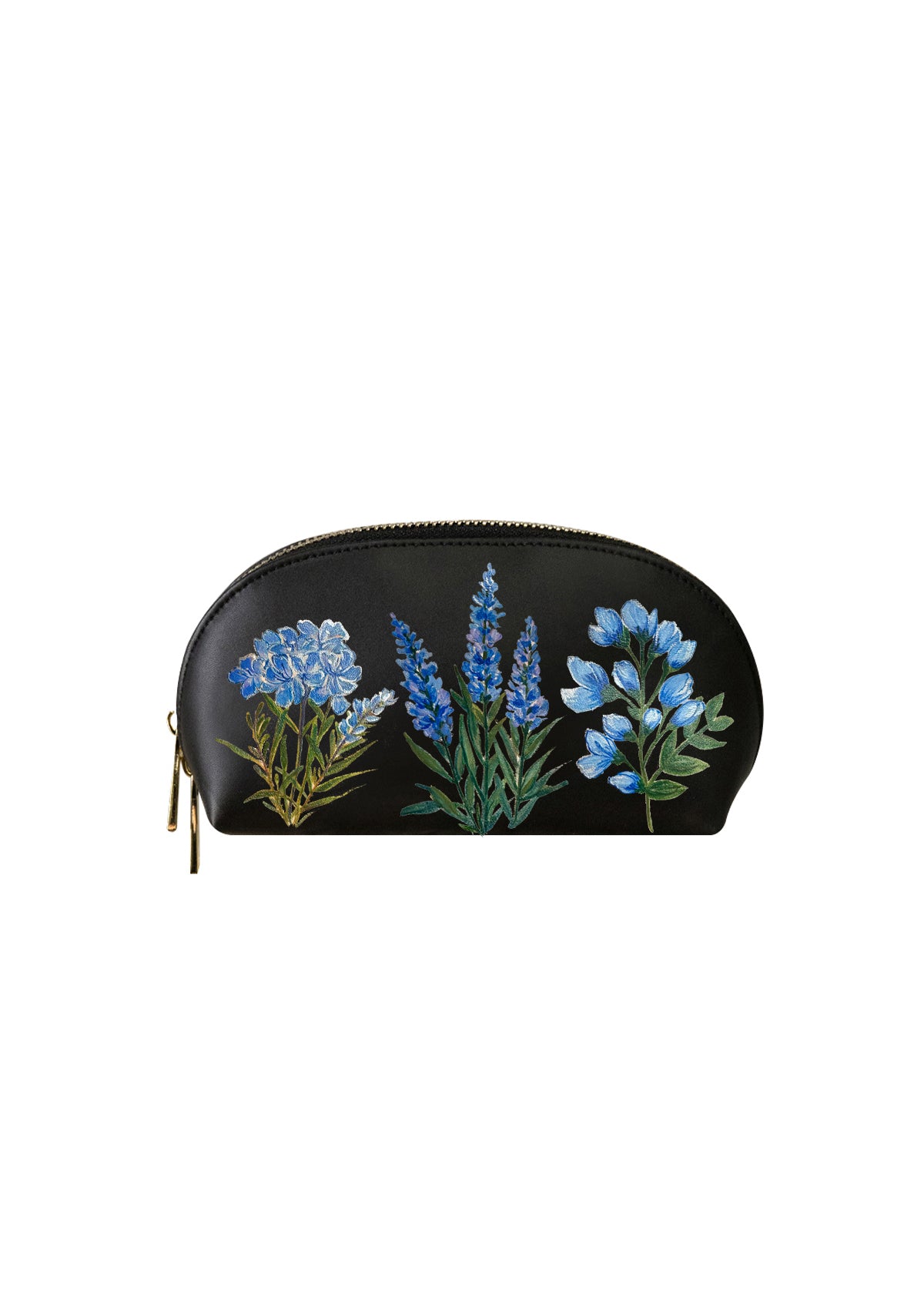 Blue Flowers Black Makeup Bag