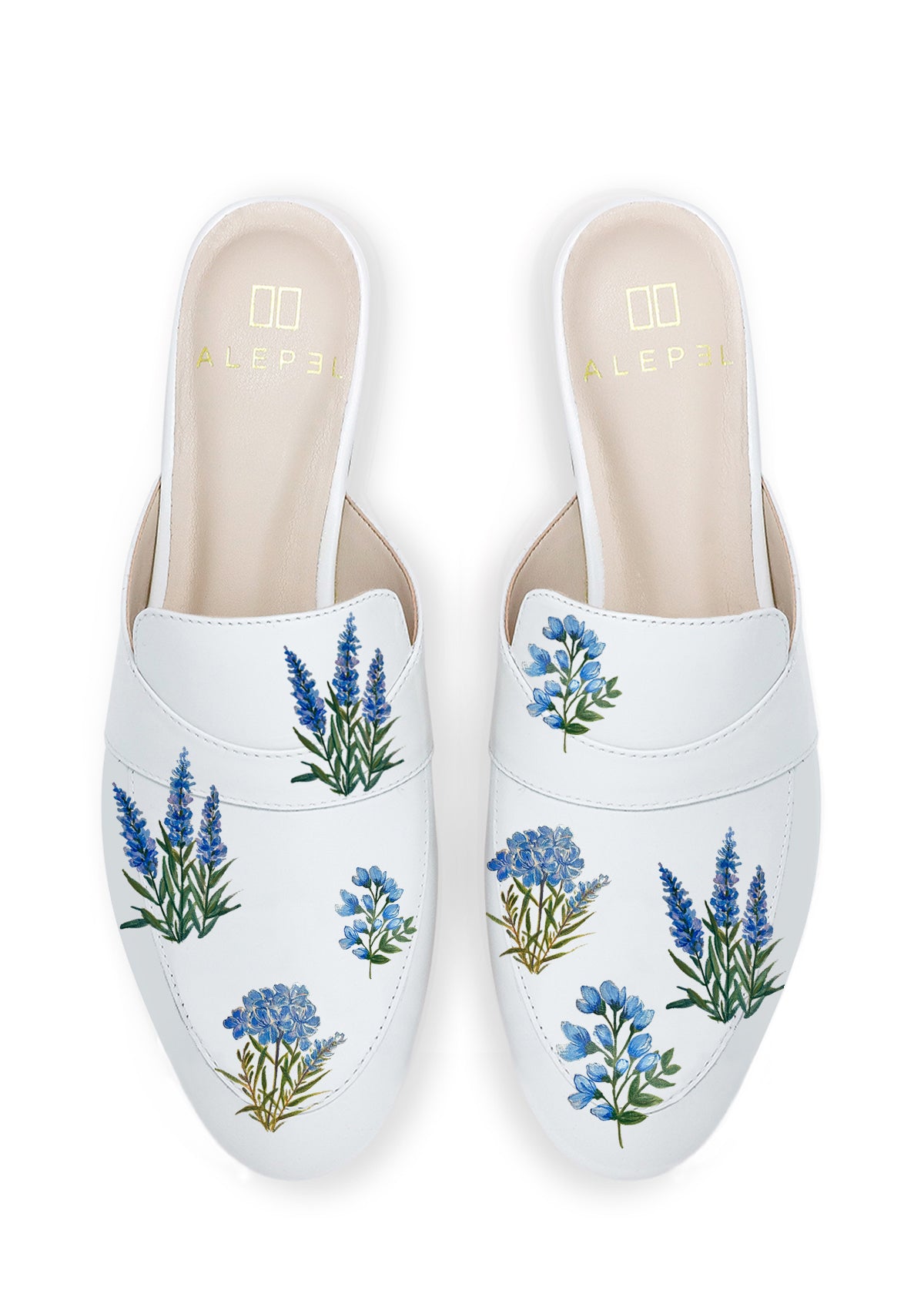Blue Flowers White Mule