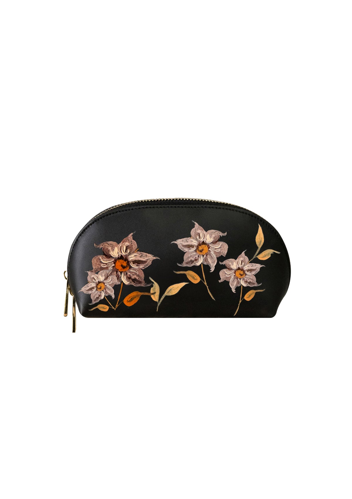 Caramel Florals Black Makeup Bag
