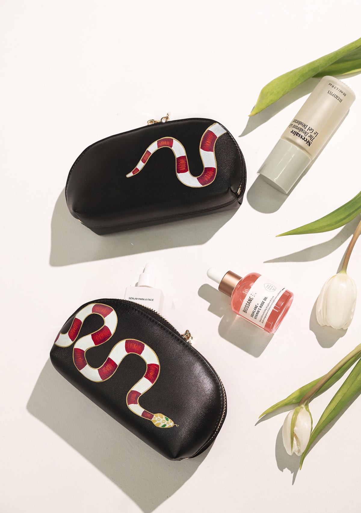 Gold Snake Black Makeup Bag