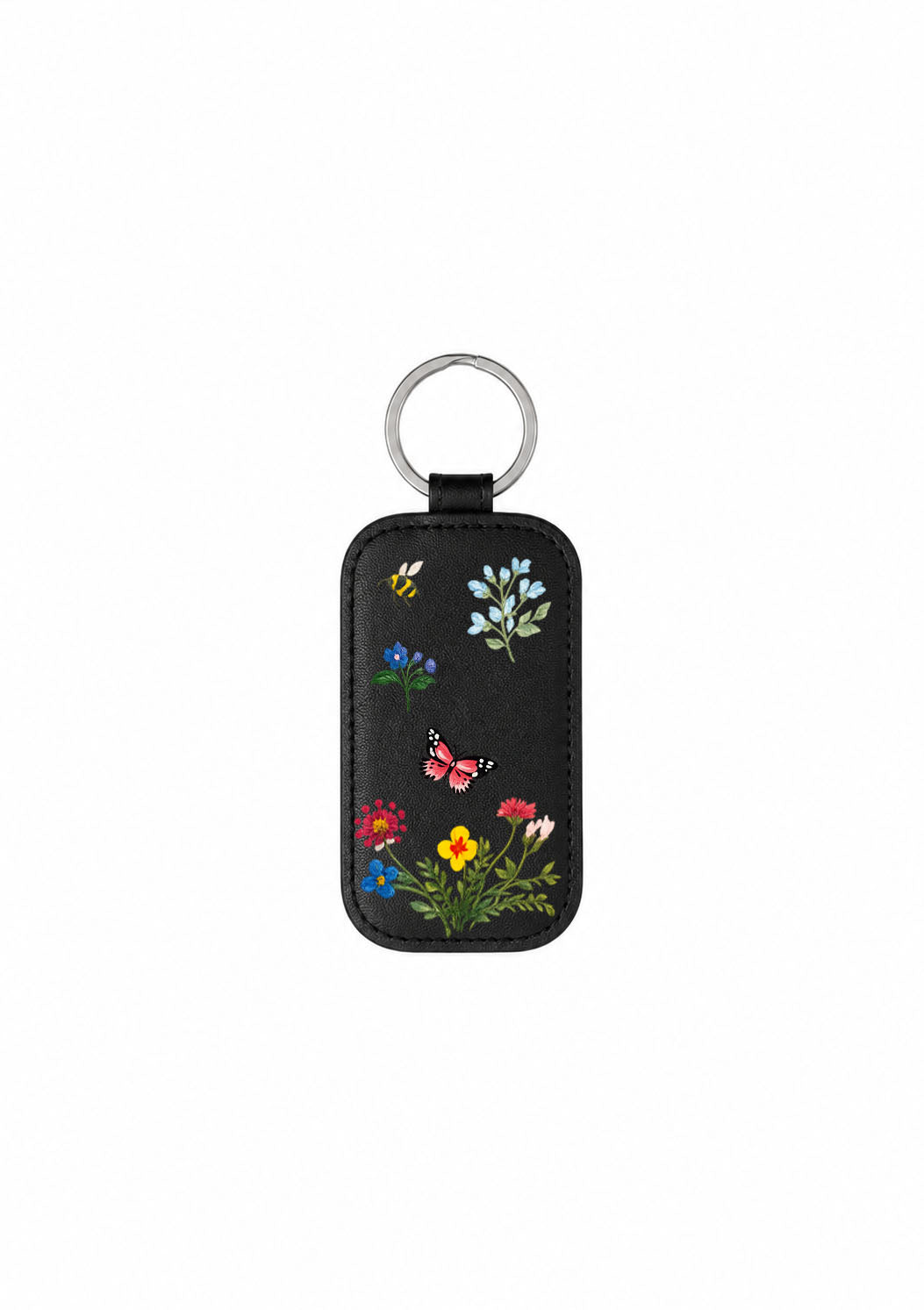 Pressed Flowers Black Keychain