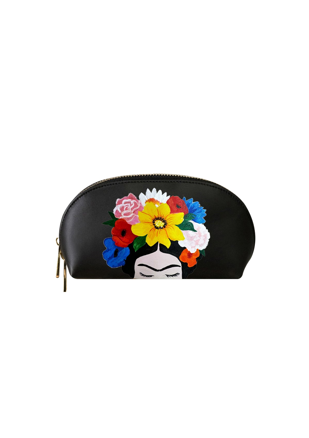 Her Floral Crown Black Makeup Bag