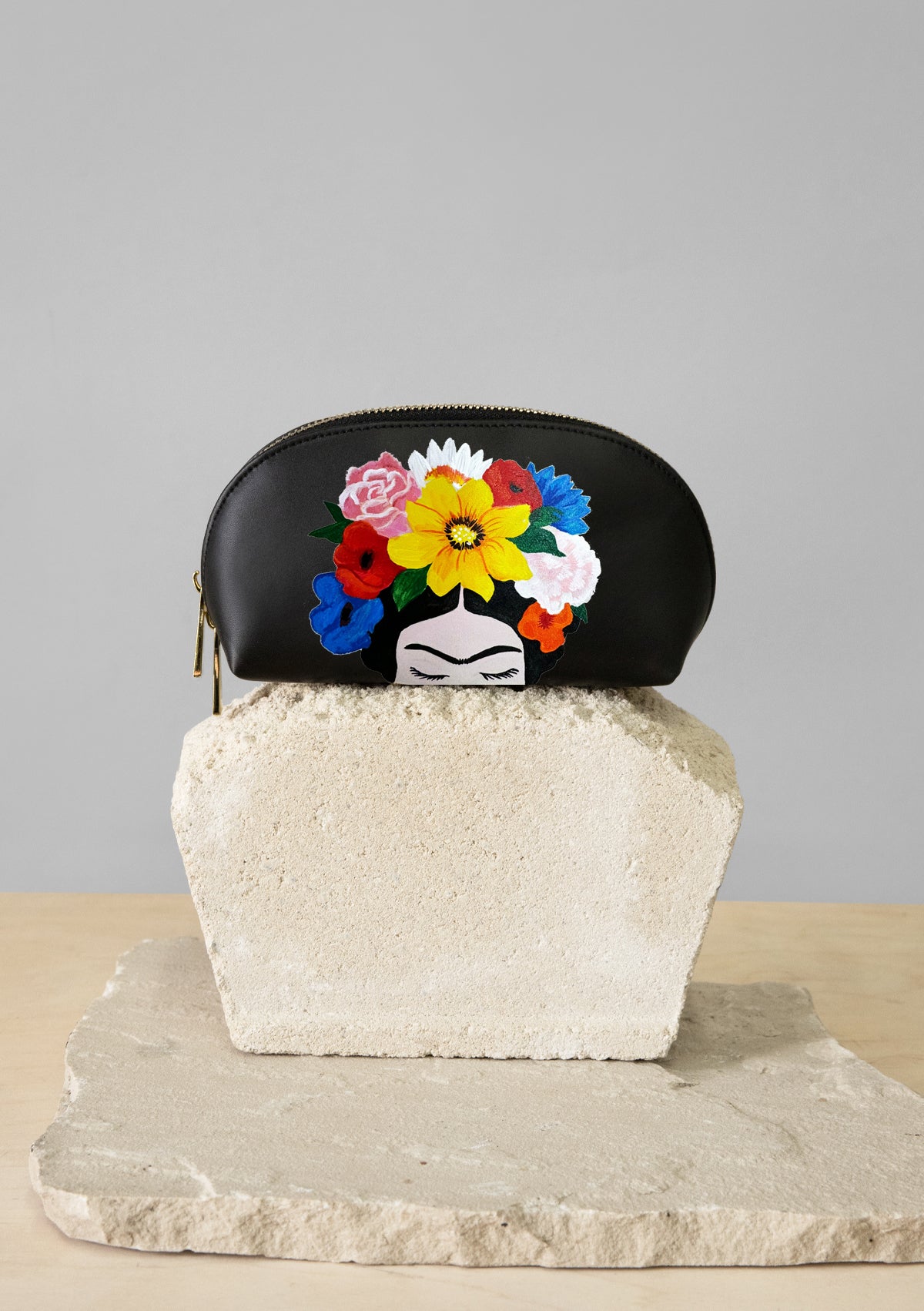 Her Floral Crown Black Makeup Bag