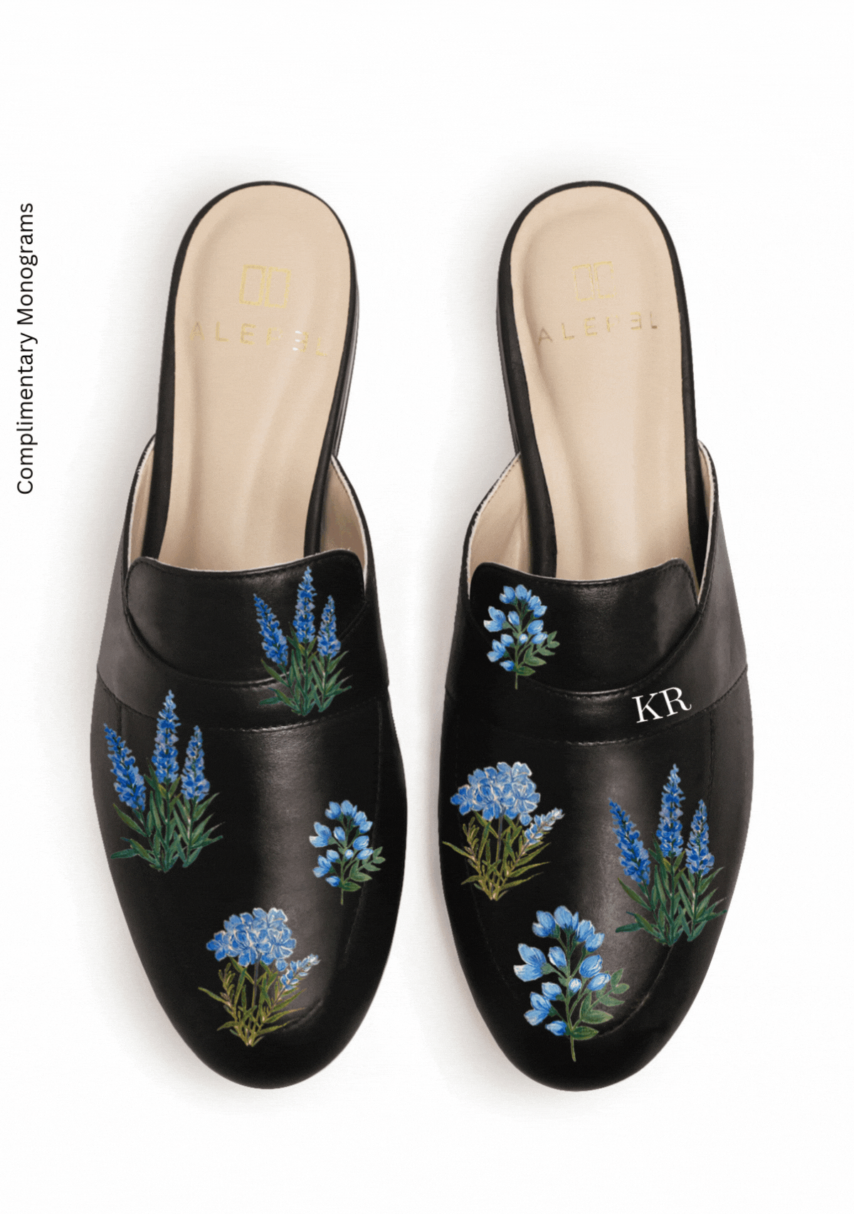 Blue Flowers Black Mule