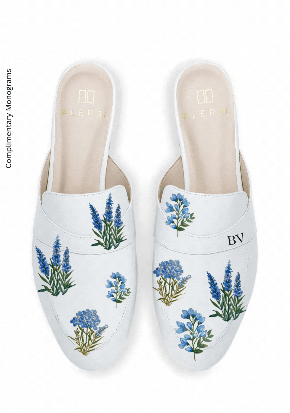 Blue Flowers White Mule