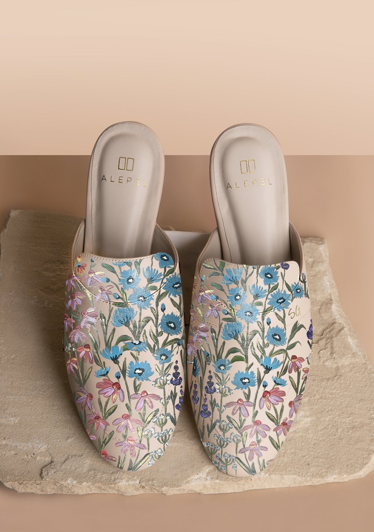 Floral Print Beige Mule