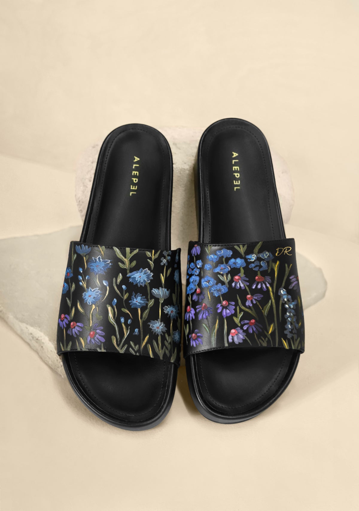 Floral Print Black Slip On