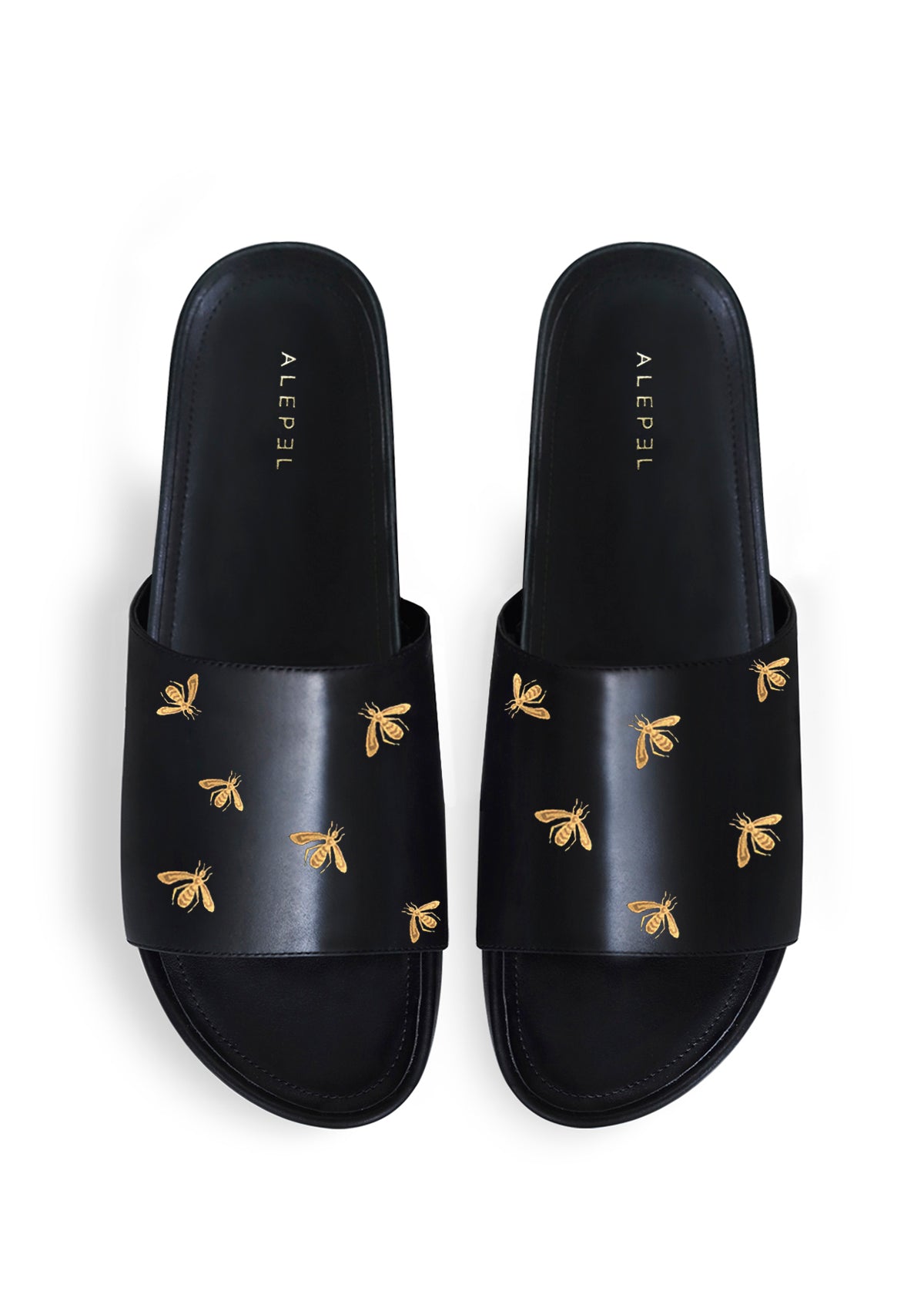 Gold Metallic Bees Black Slip On