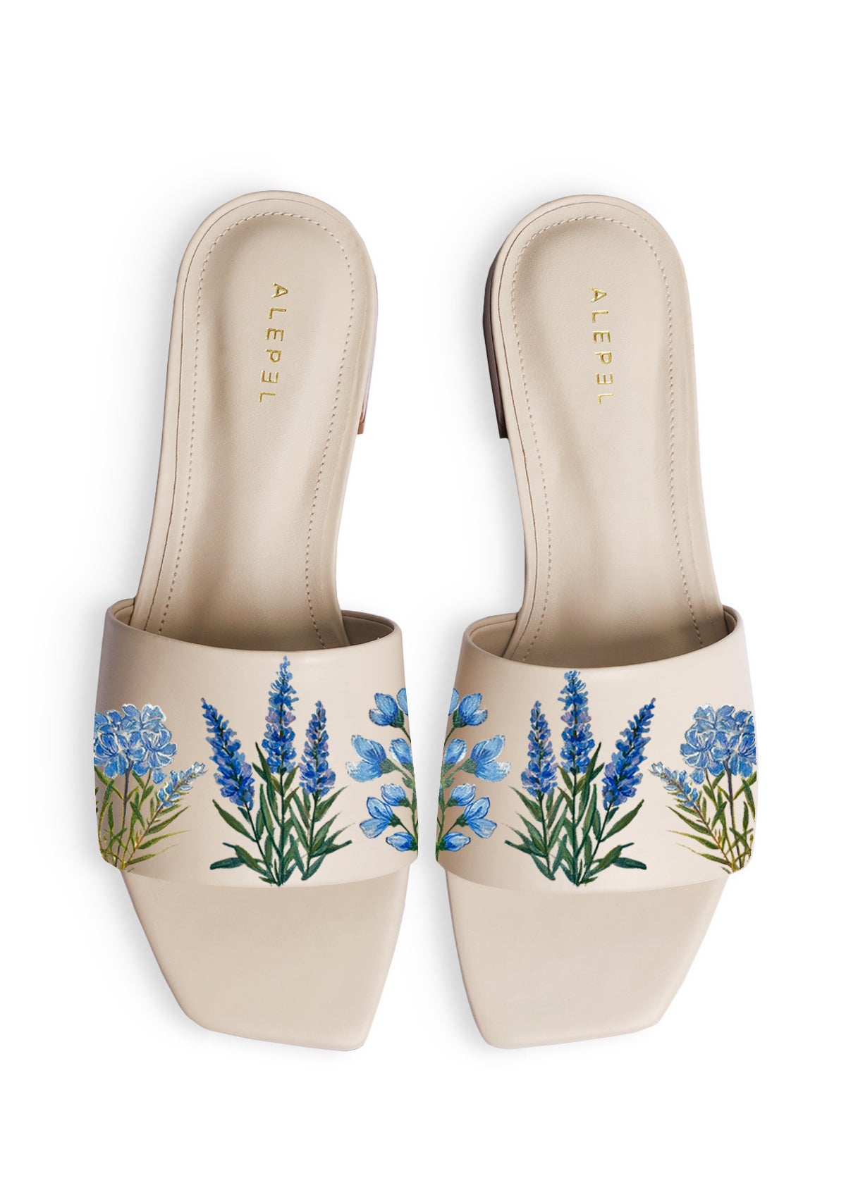 Blue Flowers Beige Square