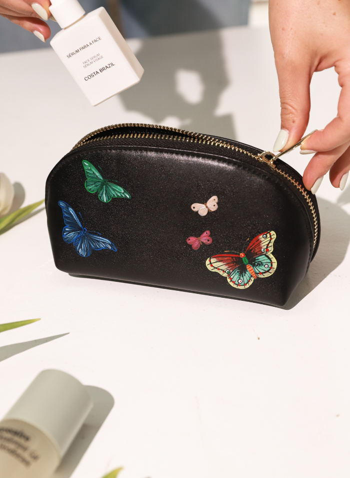 Butterflies Black Makeup Bag