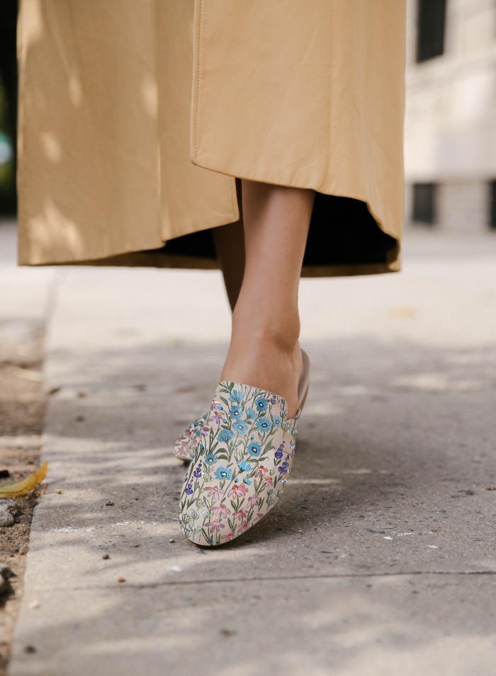 Floral Print Beige Mule