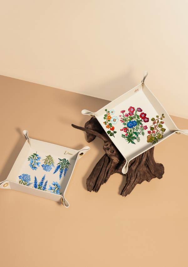 Blue Flowers Beige Tray