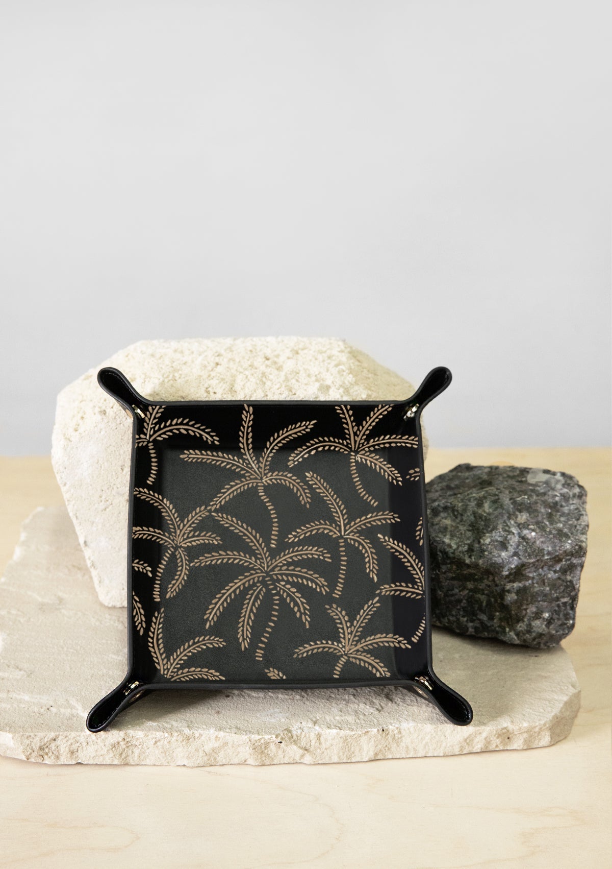 Beige Abstract Palms Black Tray - ALEPEL