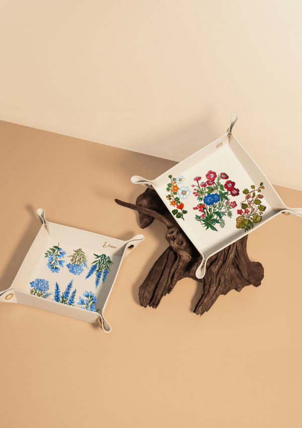 Blue Flowers Beige Tray - ALEPEL