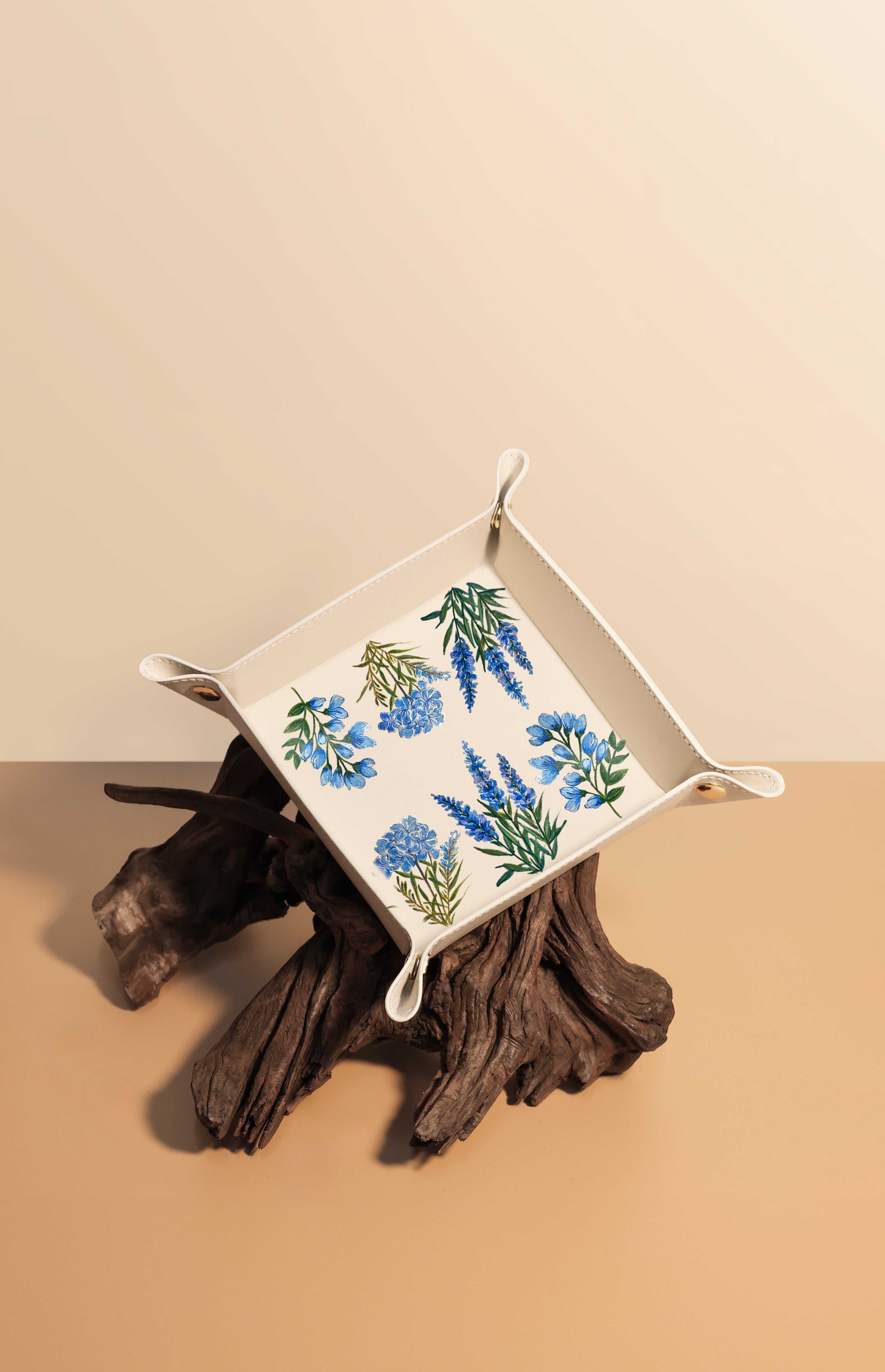 Blue Flowers Beige Tray - ALEPEL