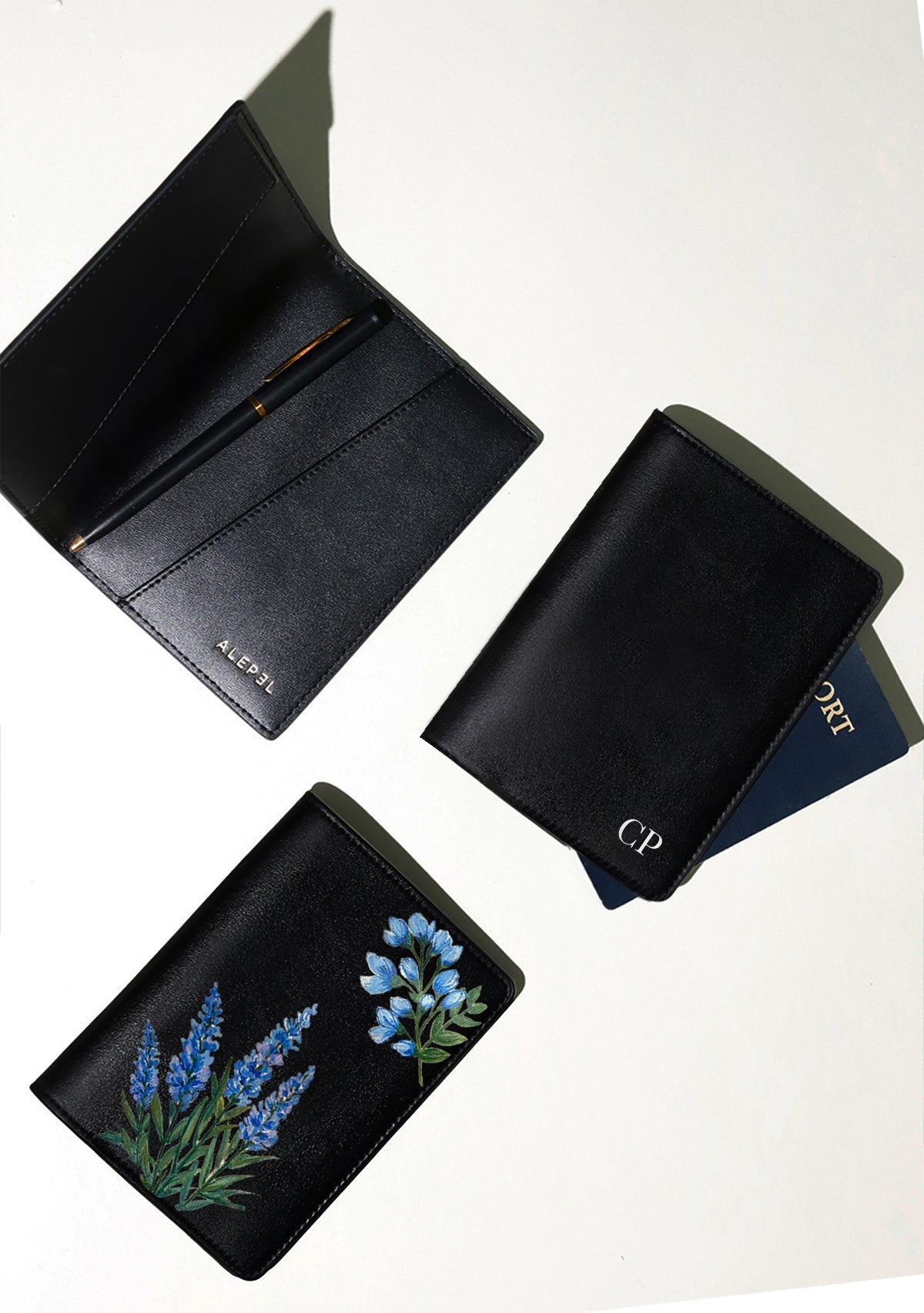 Blue Flowers Passport Holder - ALEPEL