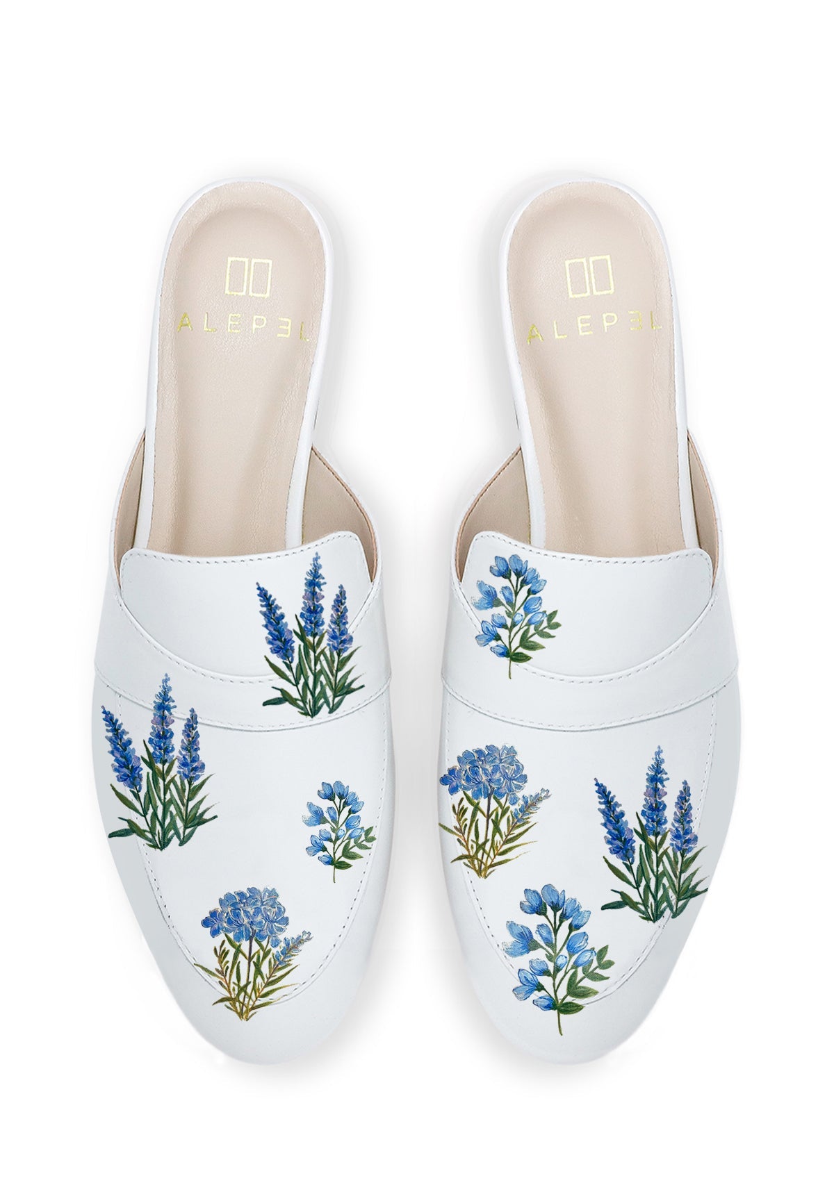 Blue Flowers White Mule - ALEPEL