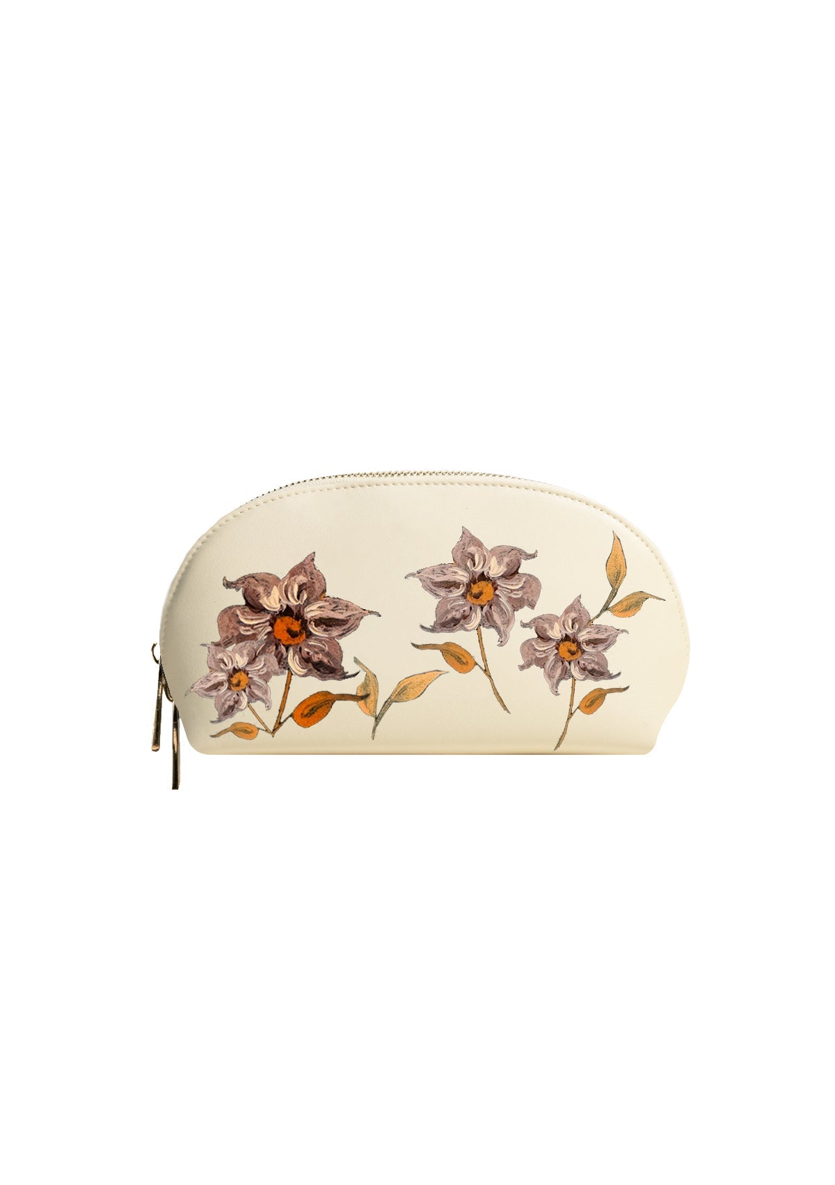 Caramel Florals Beige Makeup Bag - ALEPEL