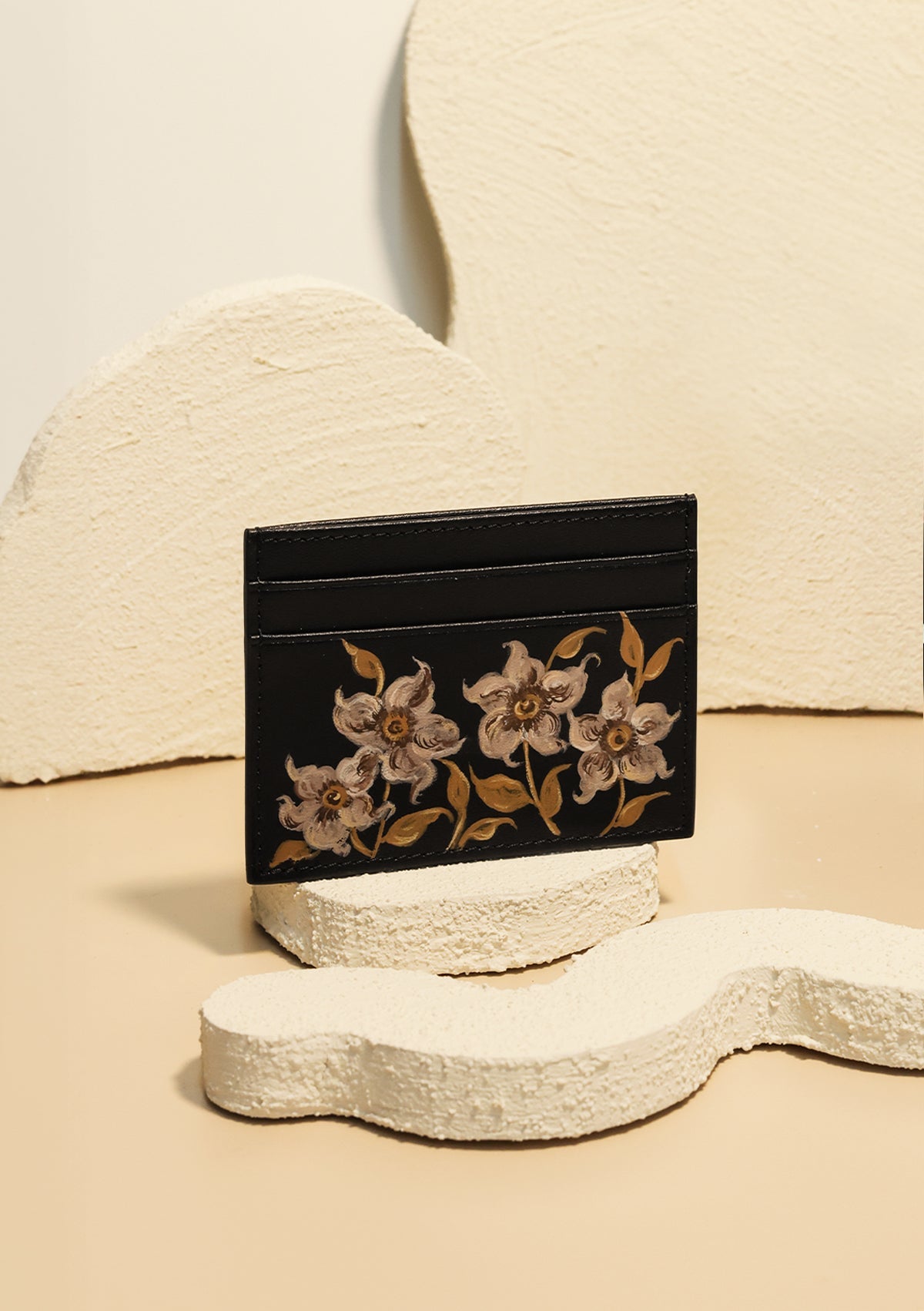 Caramel Florals Black Cardholder - ALEPEL