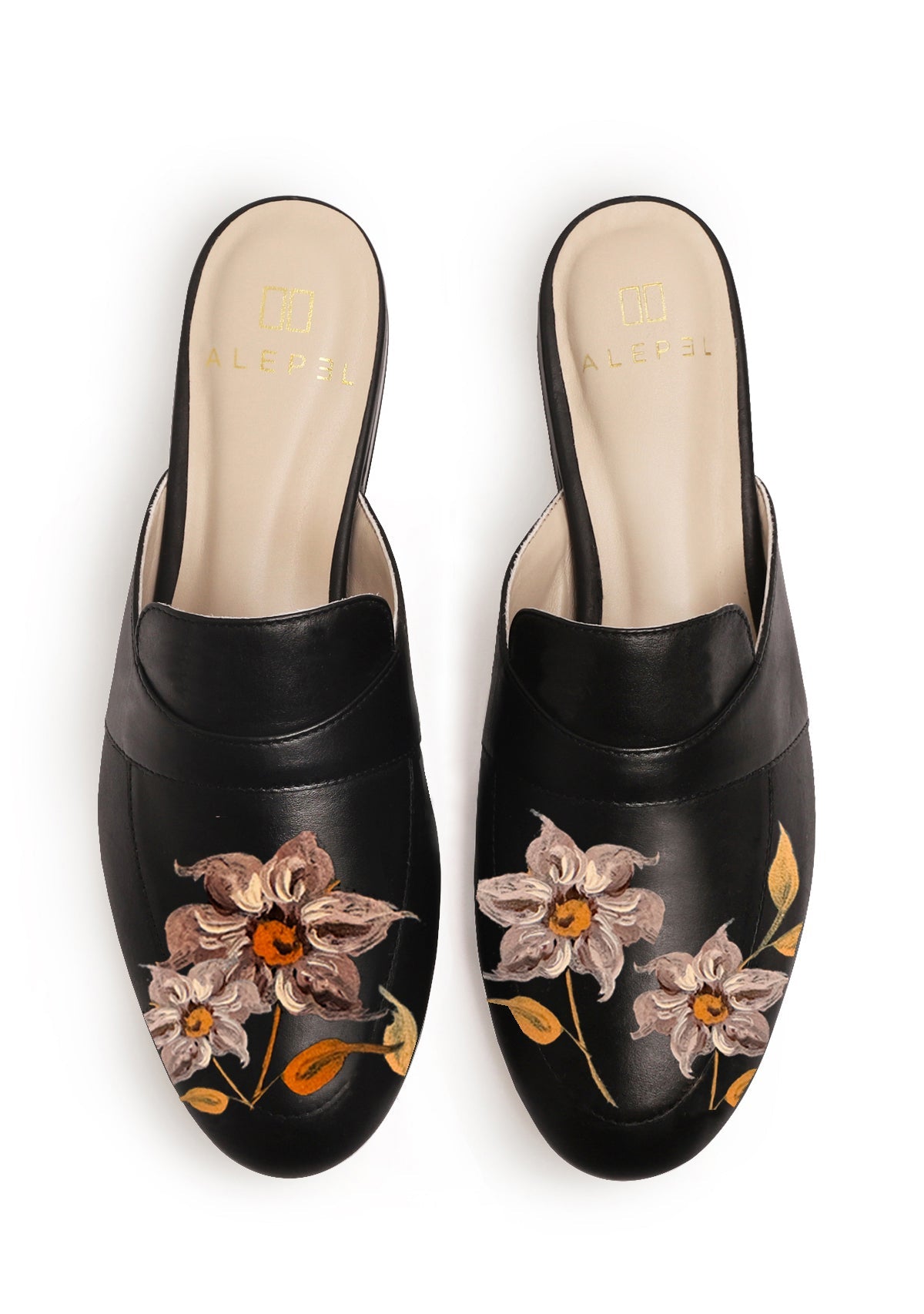 Caramel Florals Black Mule - ALEPEL