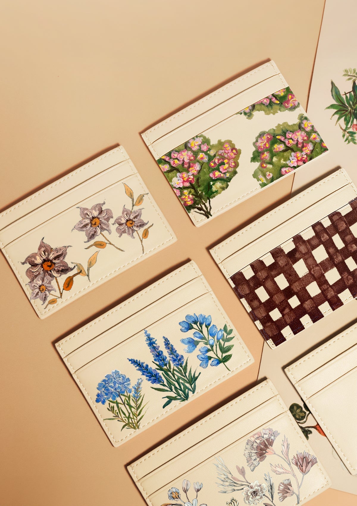 Chocolate Grid Beige Cardholder - ALEPEL