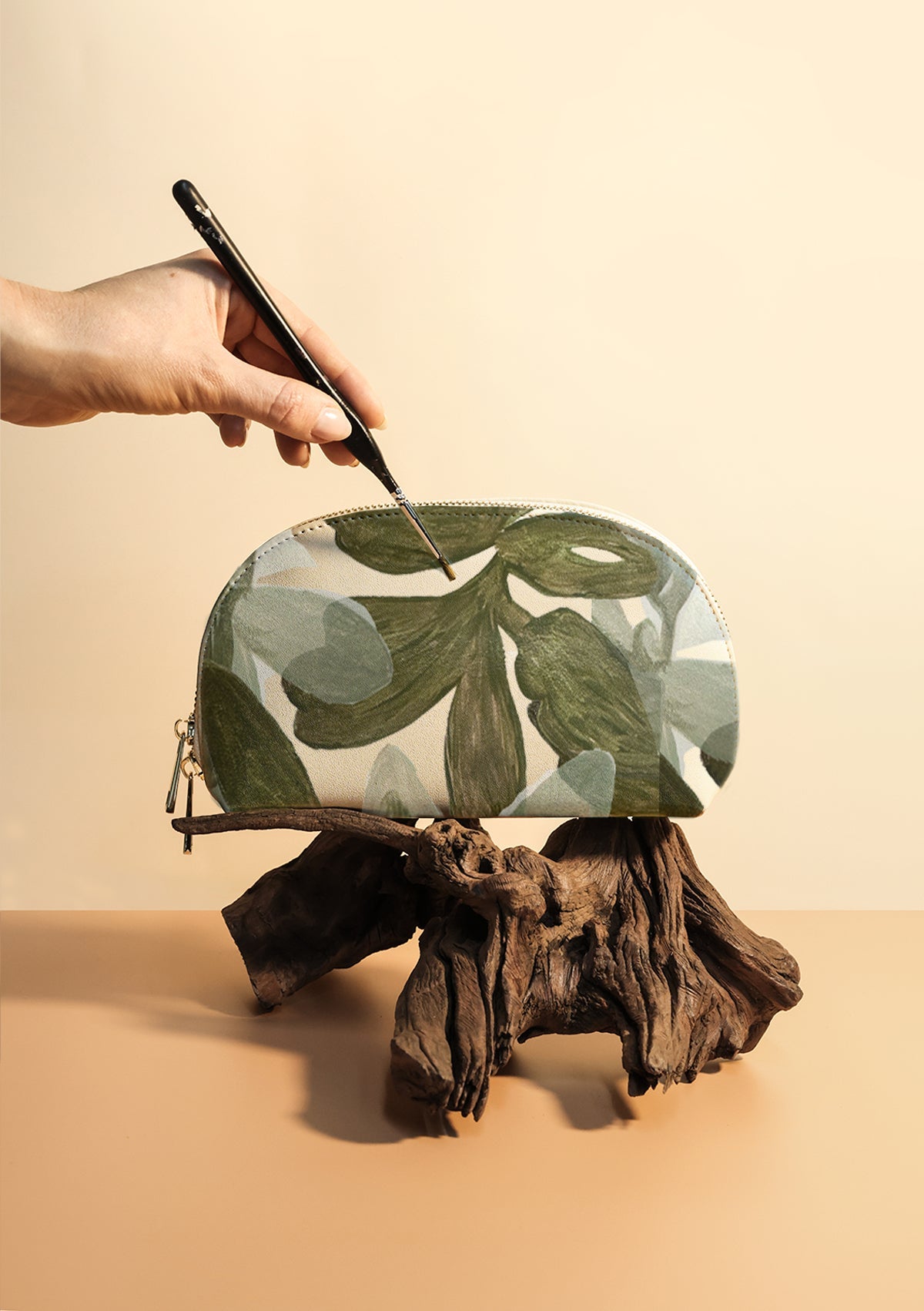 Fantasy Leaves Beige Makeup Bag - ALEPEL