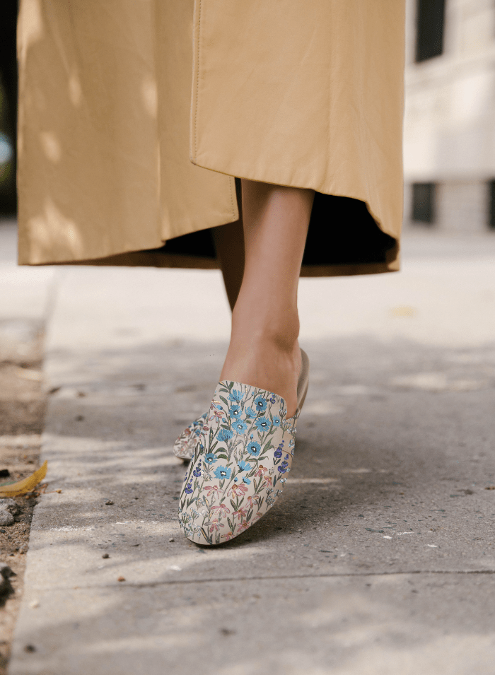 Floral Print Beige Mule - ALEPEL
