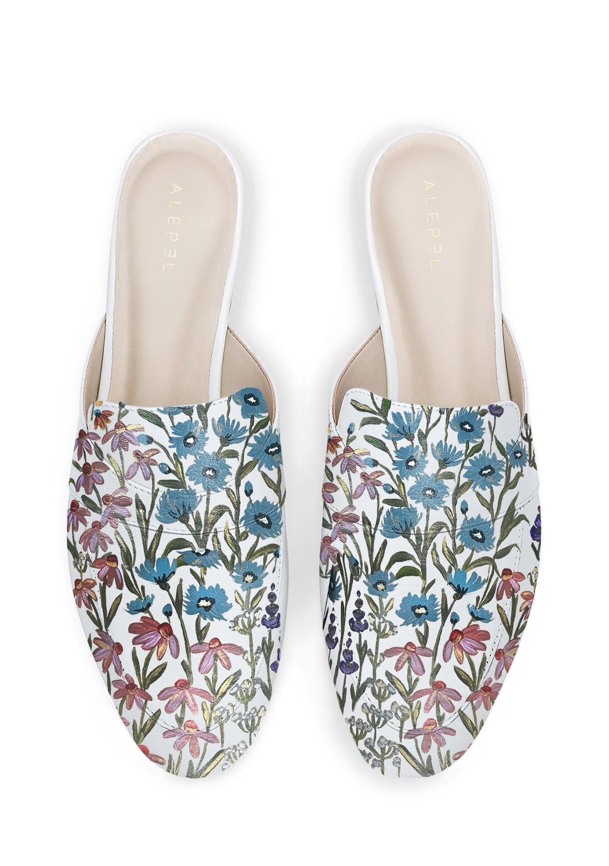 Floral Print White Mule - ALEPEL