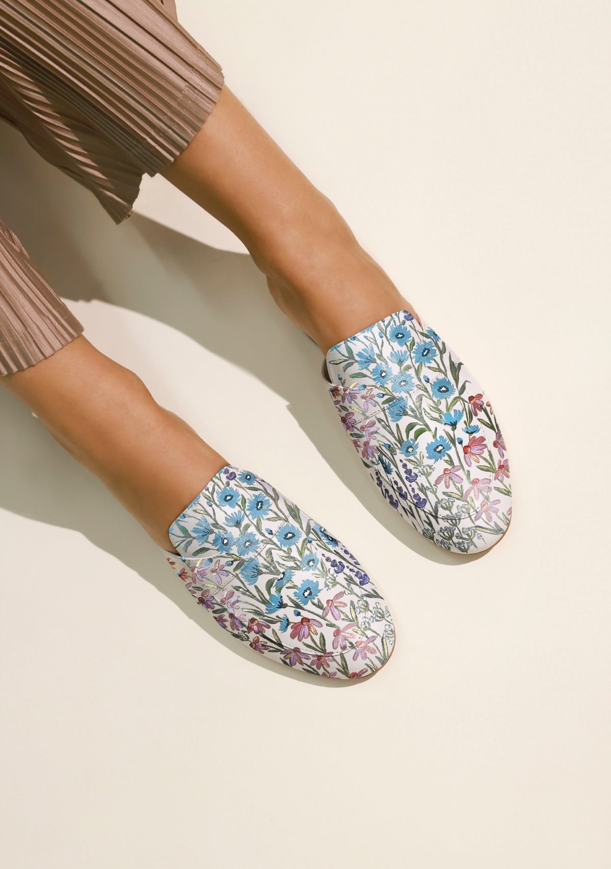 Floral Print White Mule - ALEPEL
