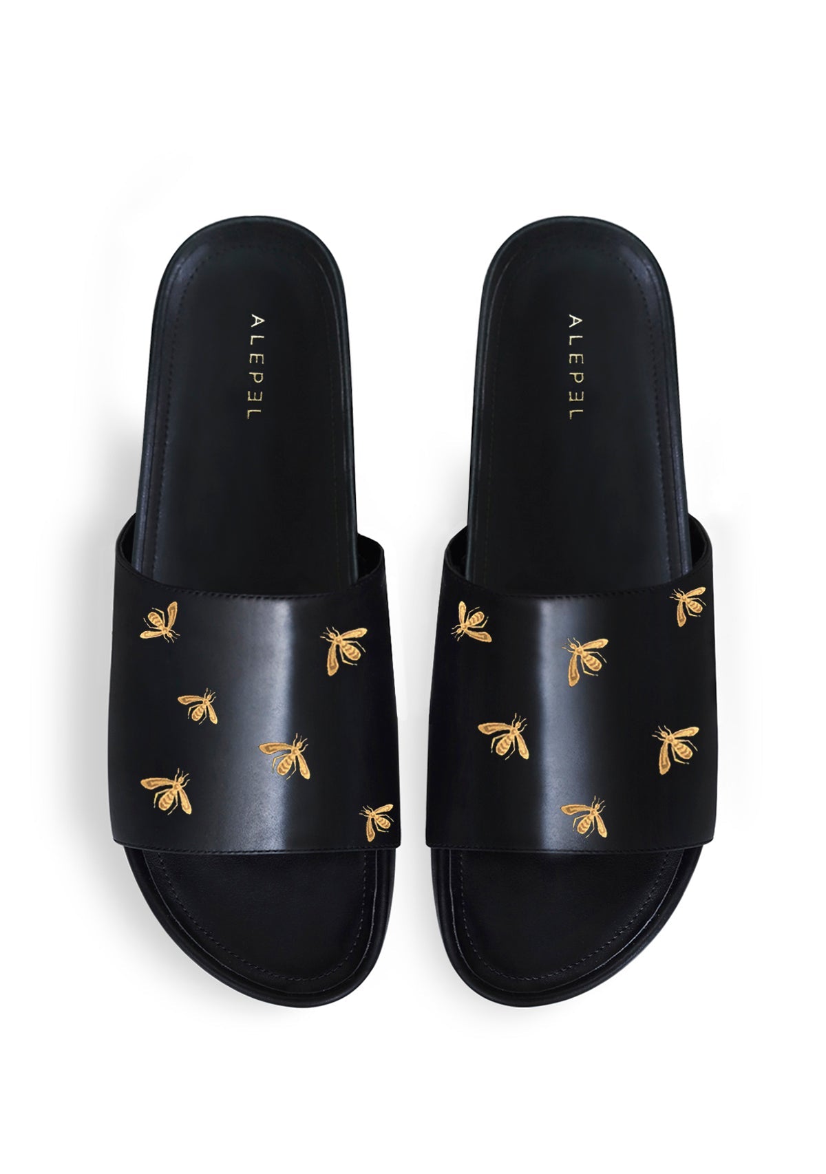 Gold Metallic Bees Black Slip On - ALEPEL
