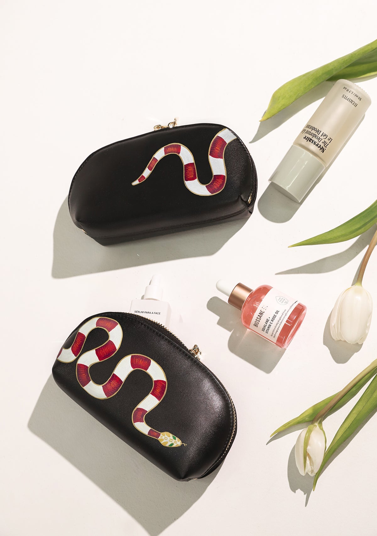 Gold Snake Black Makeup Bag - ALEPEL