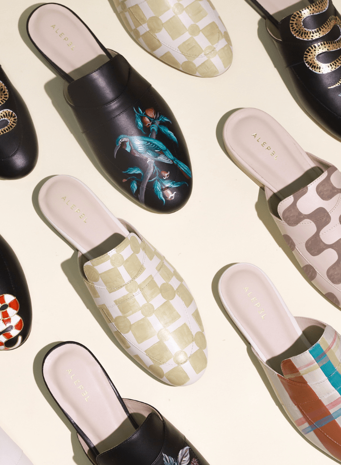 Plum Birds Black Mule - ALEPEL