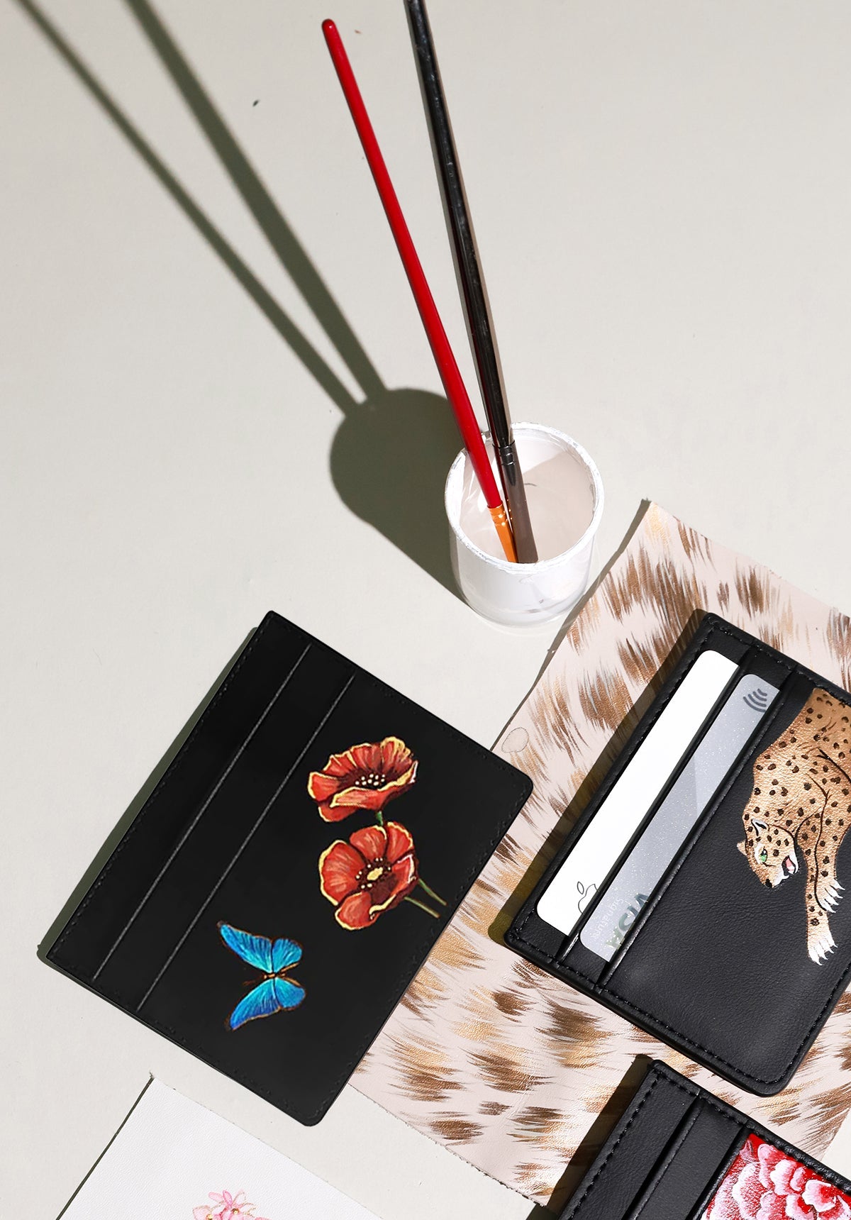 Poppy Flowers Black Cardholder - ALEPEL