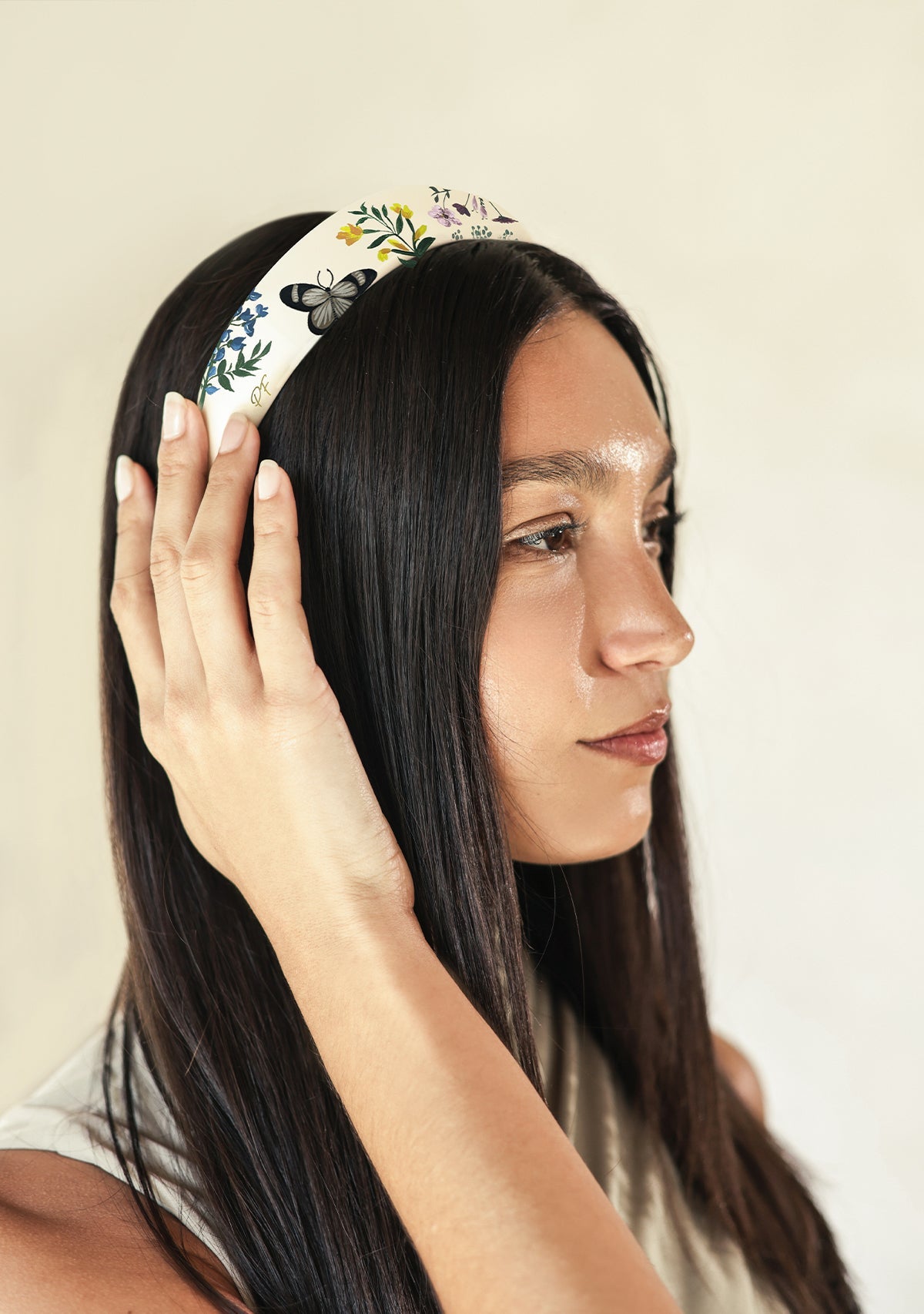 Pressed Flowers Beige Headband - ALEPEL