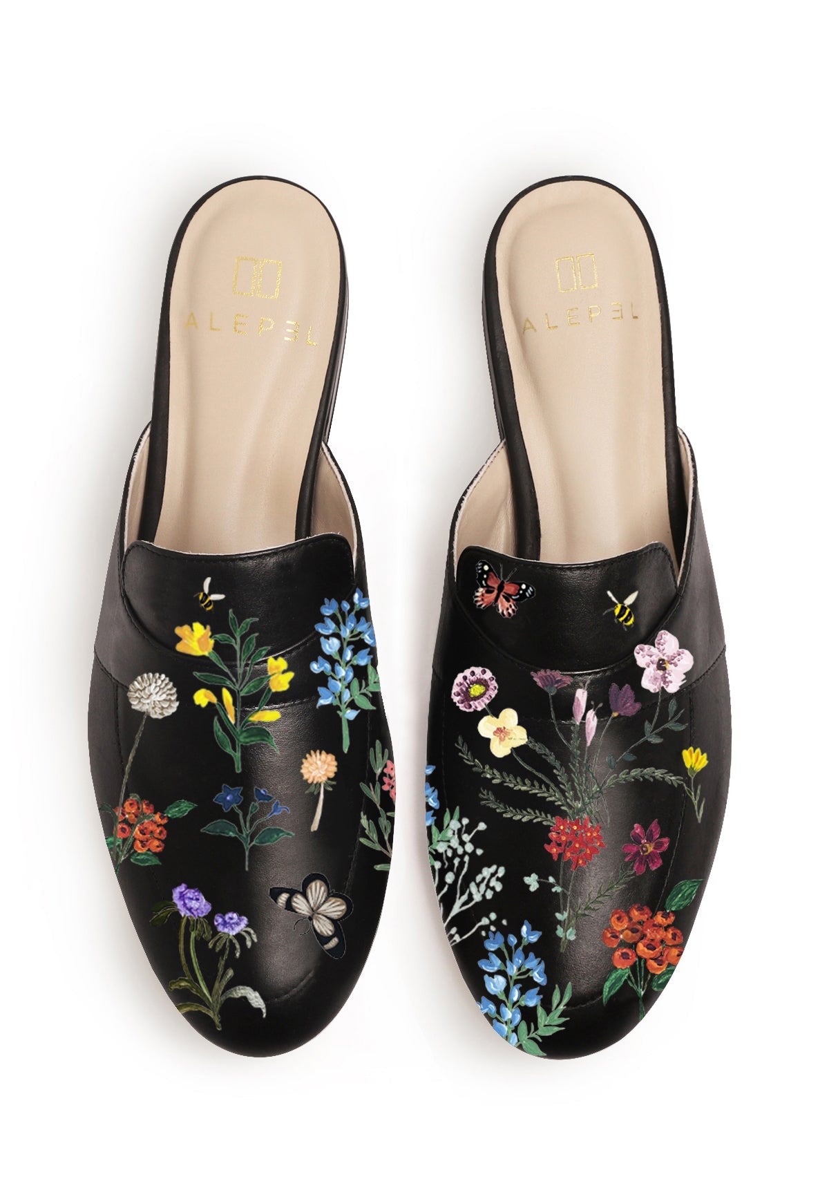 Pressed Flowers Black Mule - ALEPEL
