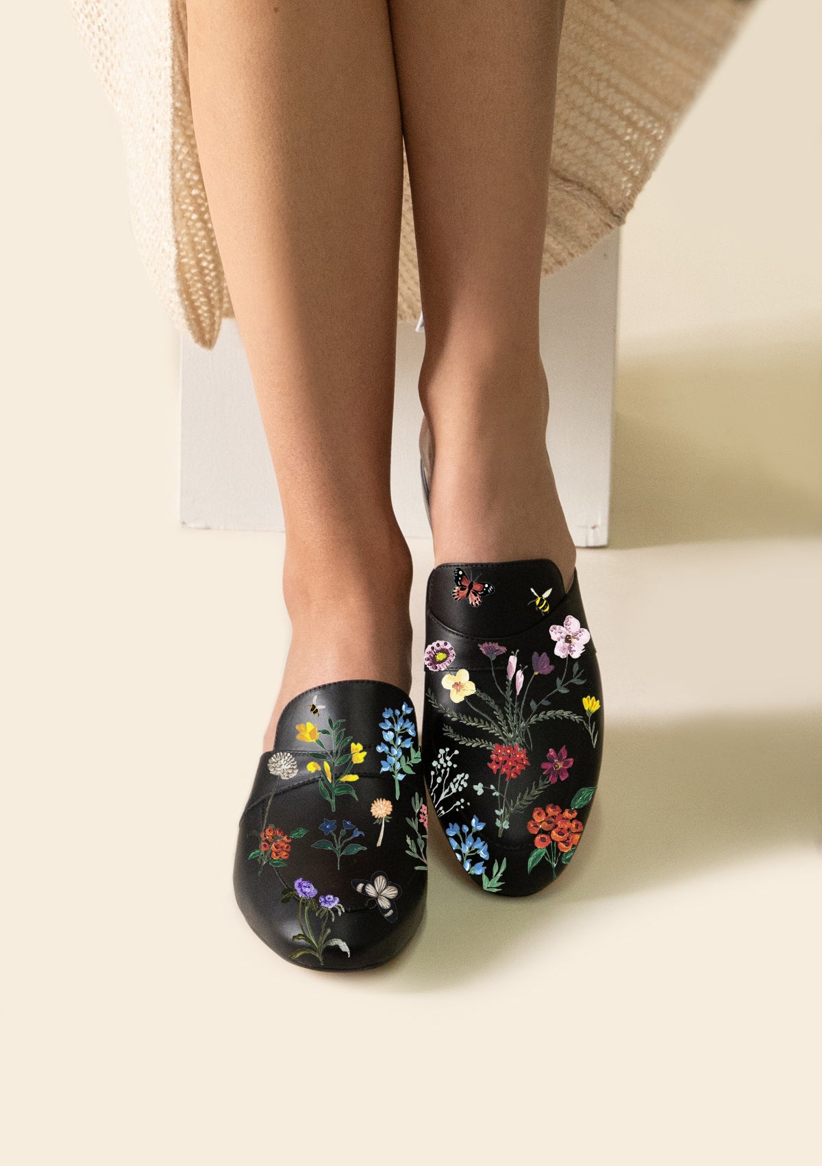 Pressed Flowers Black Mule - ALEPEL