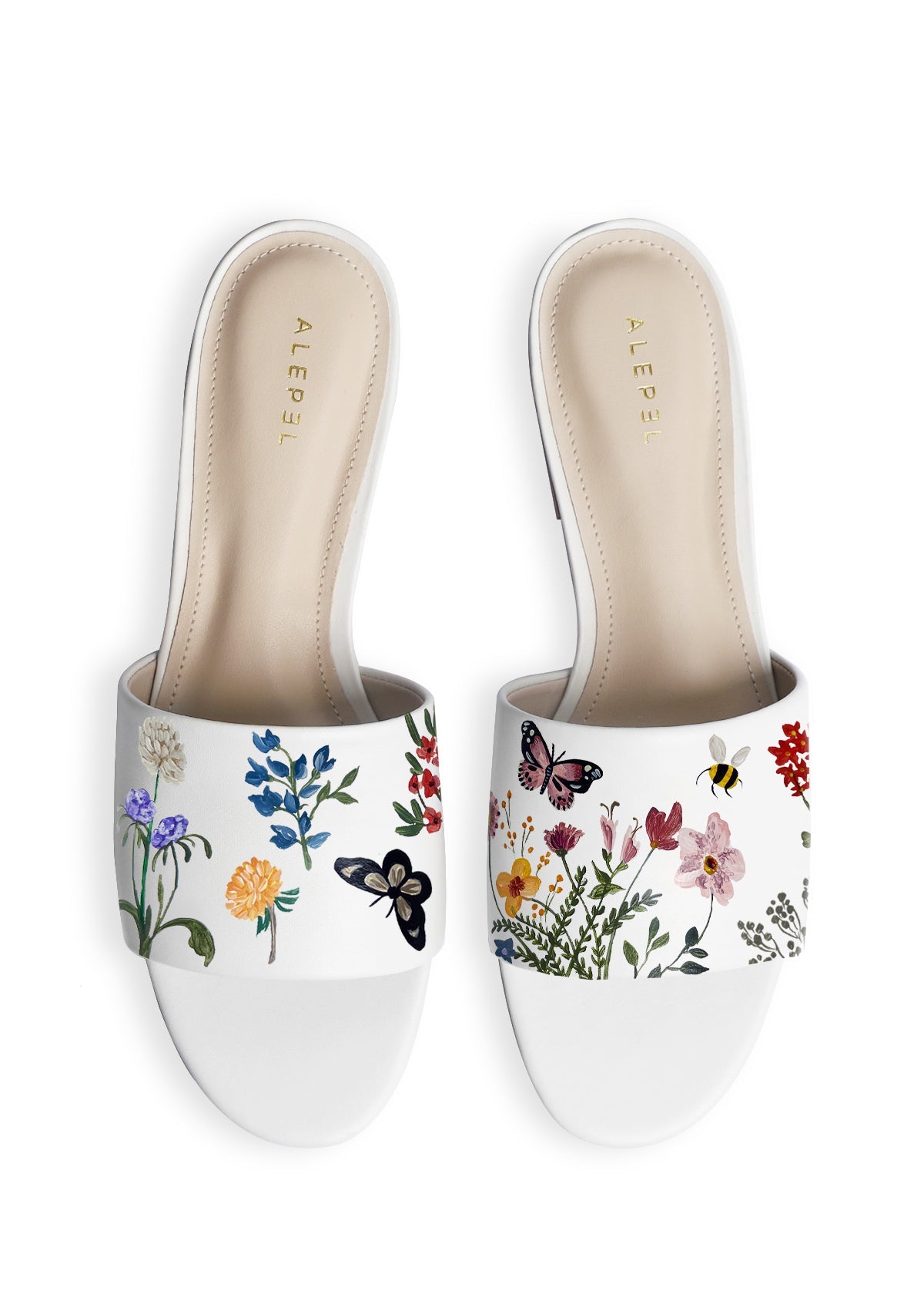 Pressed Flowers White Slide - ALEPEL