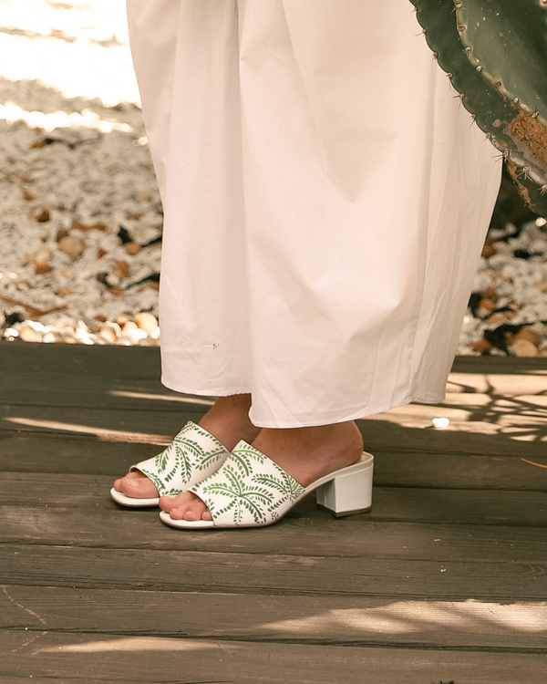 Green Abstract Palms White Heel