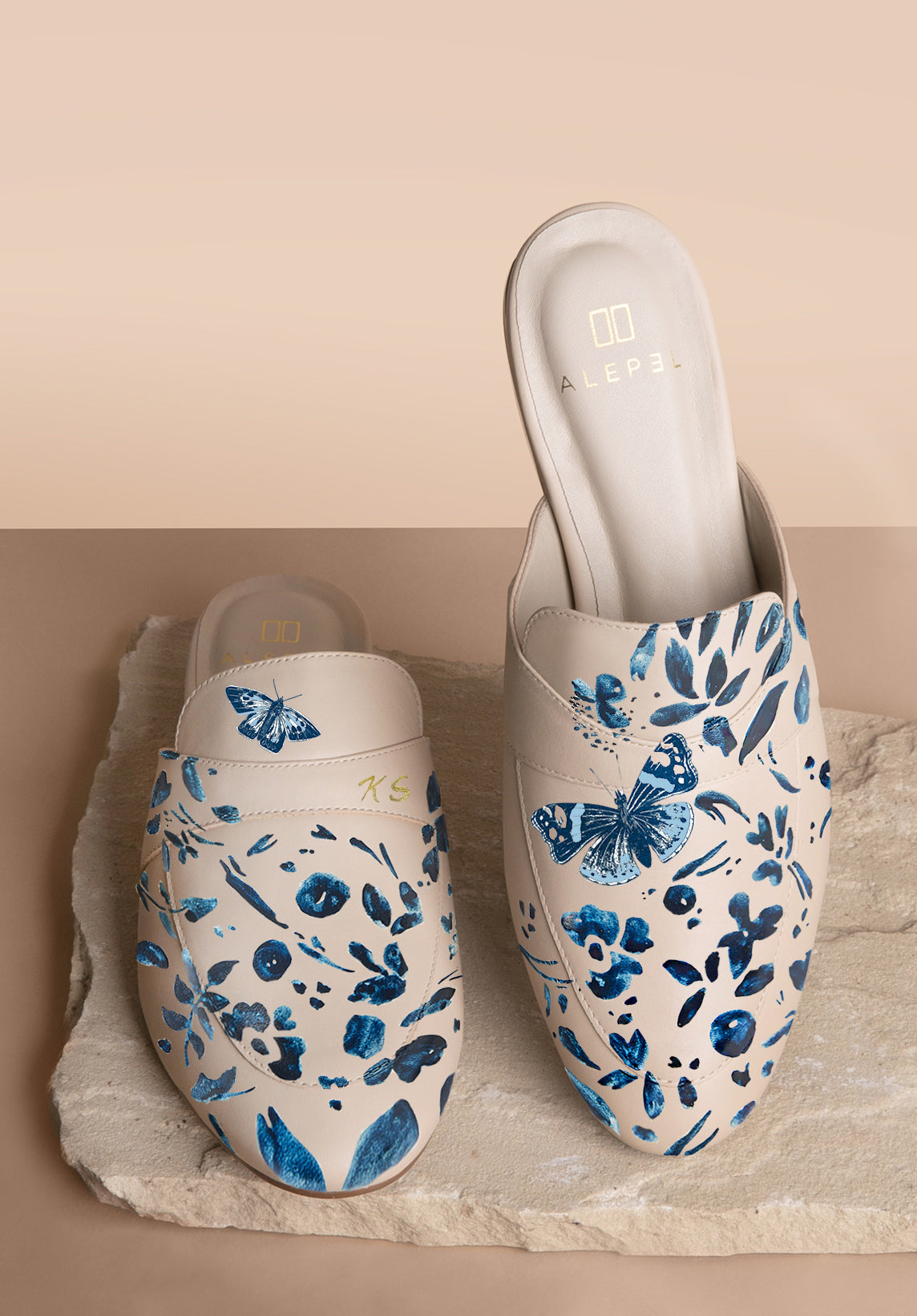 Denim Butterfly Beige Mule