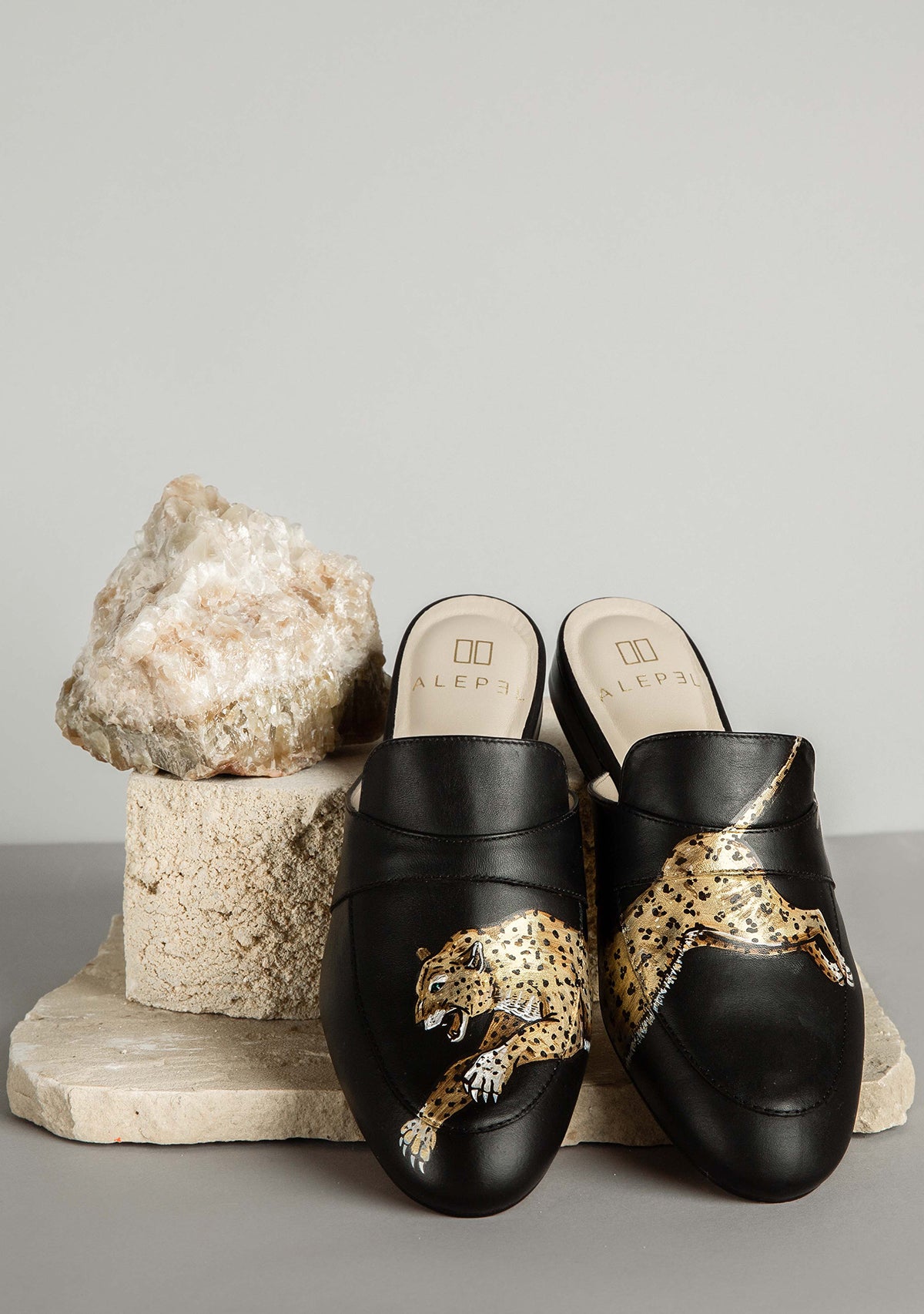 Hand Painted mule with leopard and Swarovski crystal