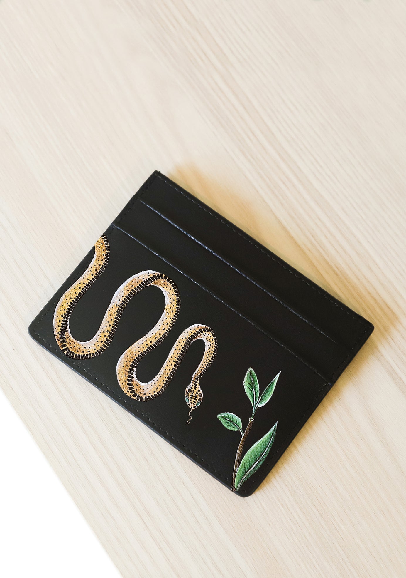 Black Leather Snake Patterned Cardholder