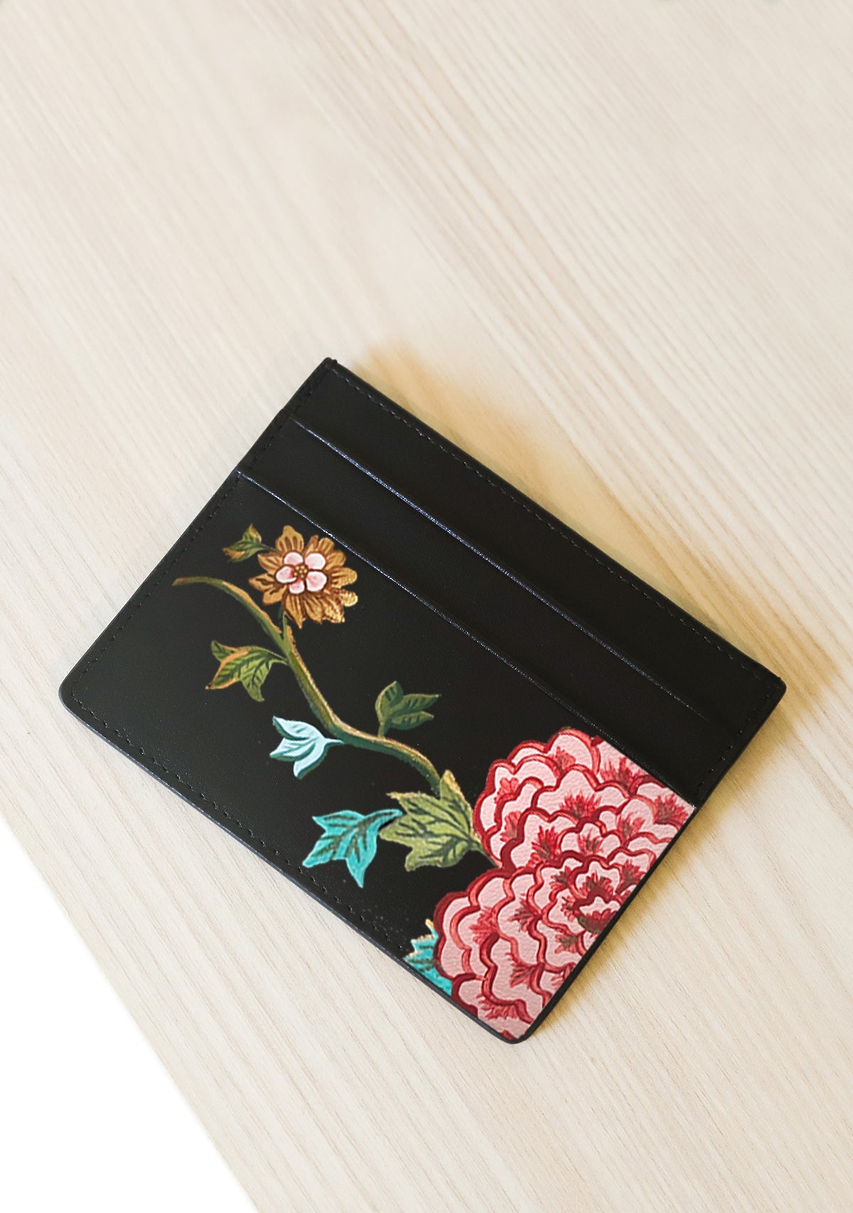 English Porcelain Black Leather Cardholder