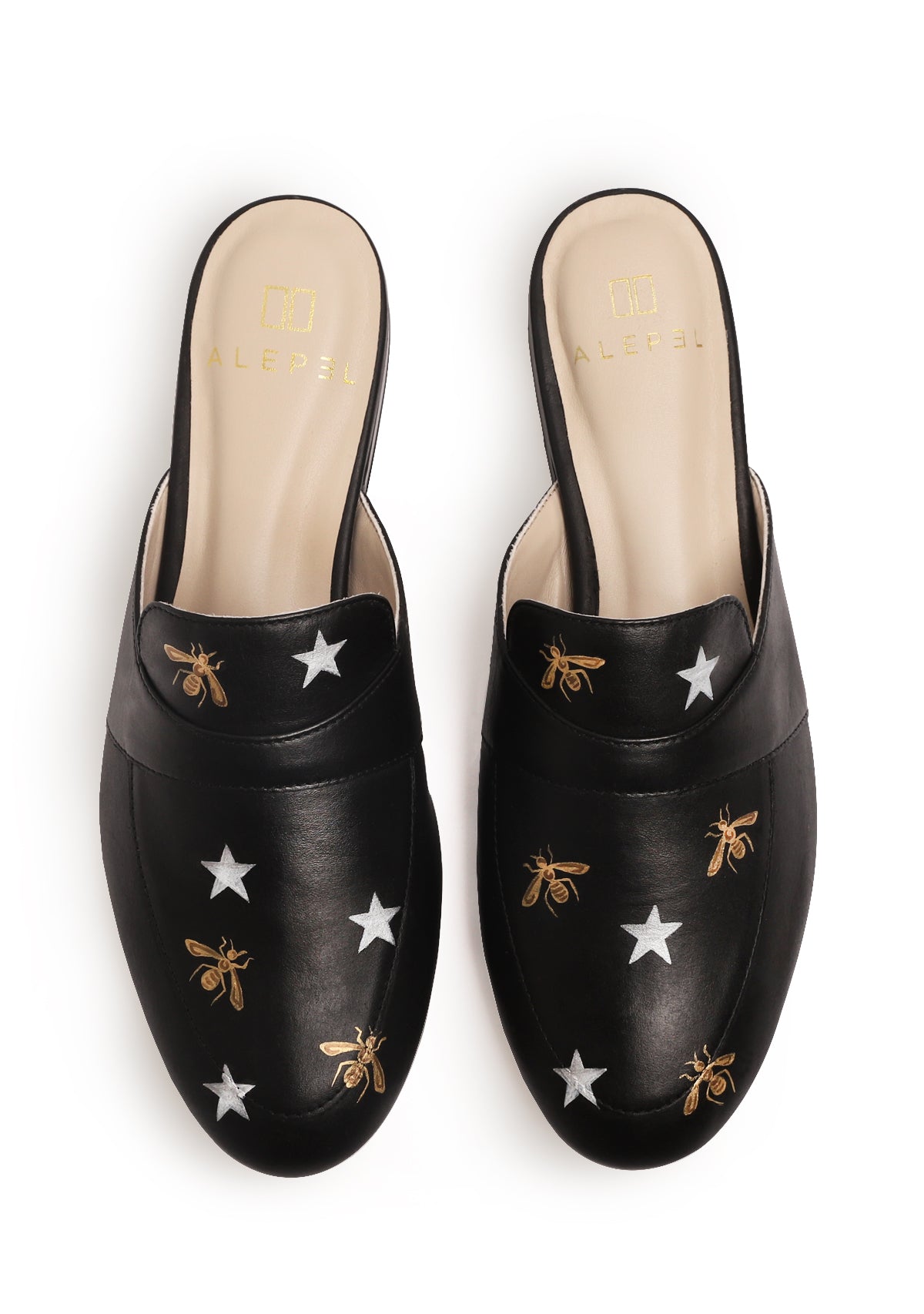 Metallic Bees and Stars Black Mule