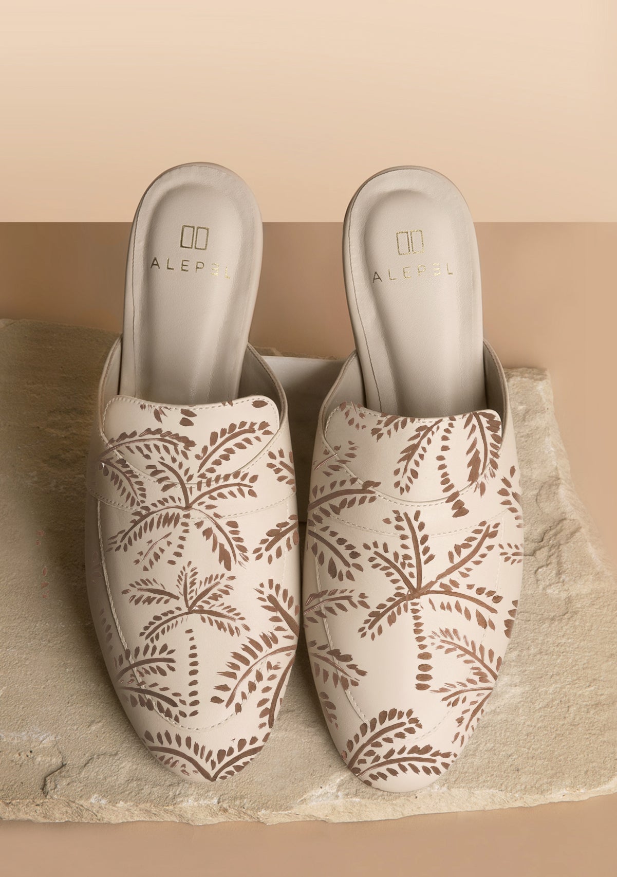 Taupe Abstract Palms Beige Mule