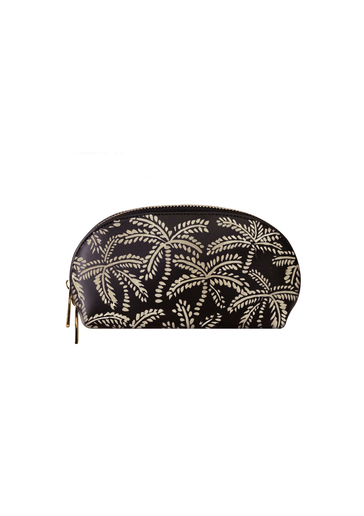 Beige Abstract Palms Black Makeup Bag