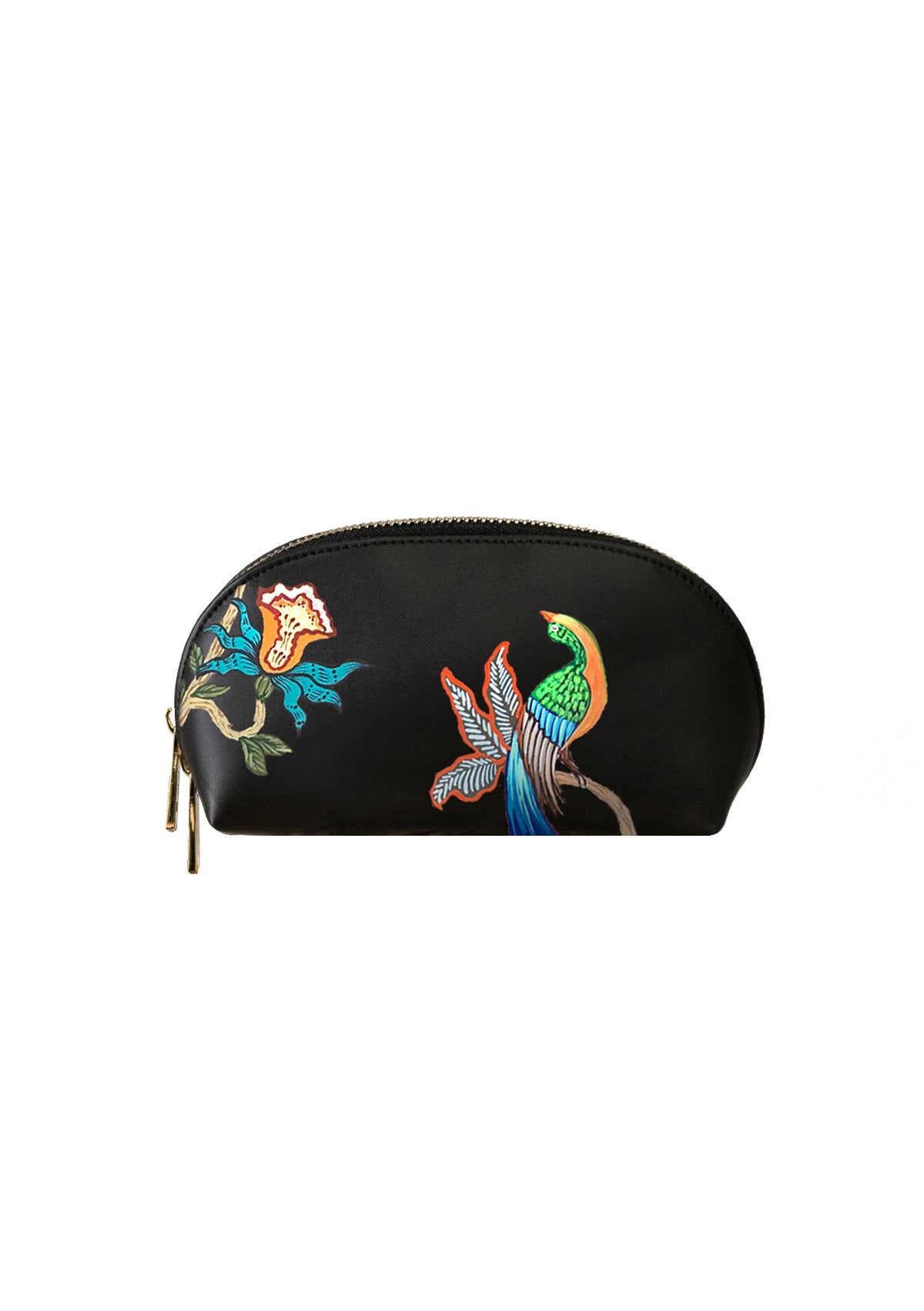 Bird Floral Black Makeup Bag