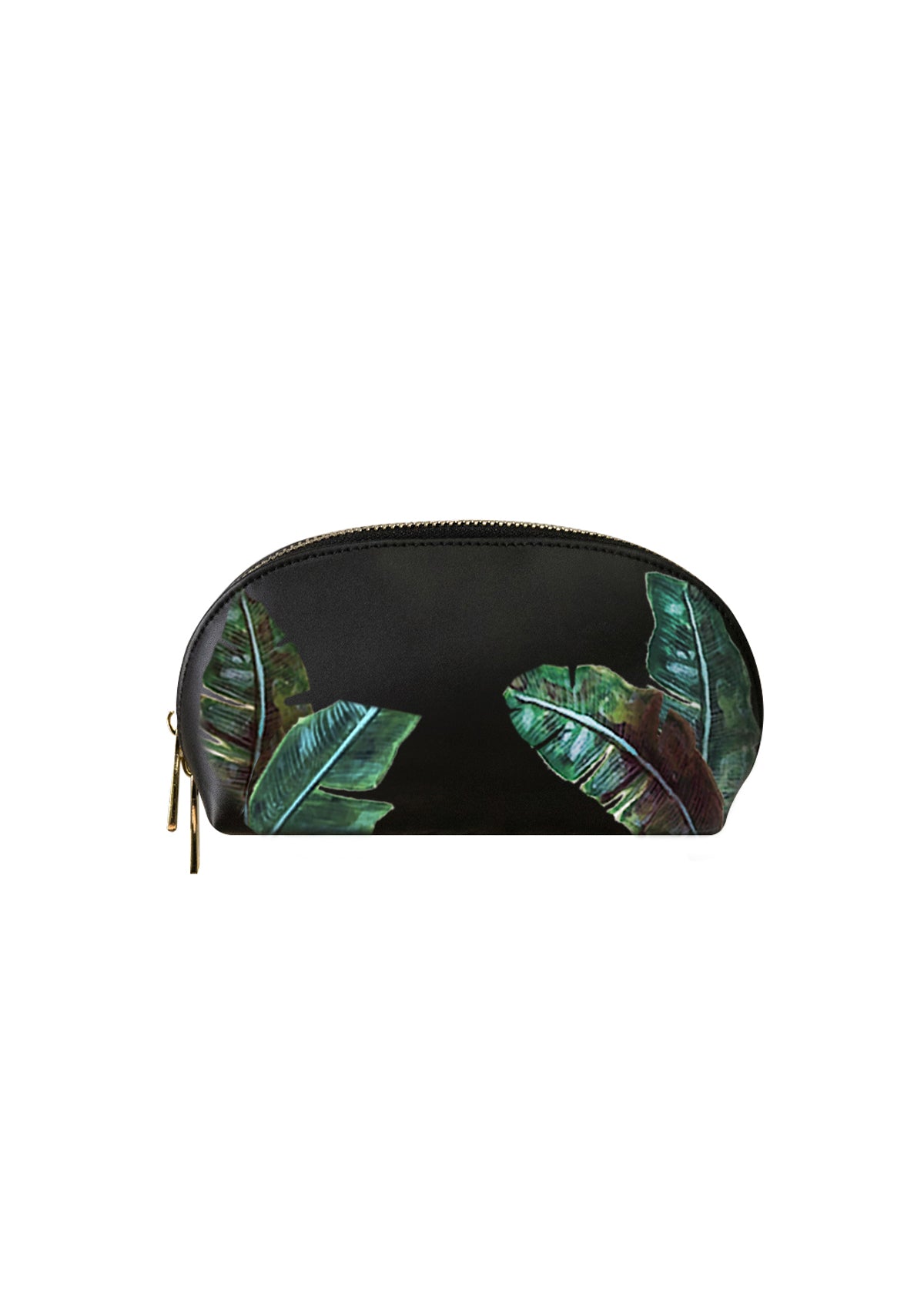 Green Palms Black Makeup Bag